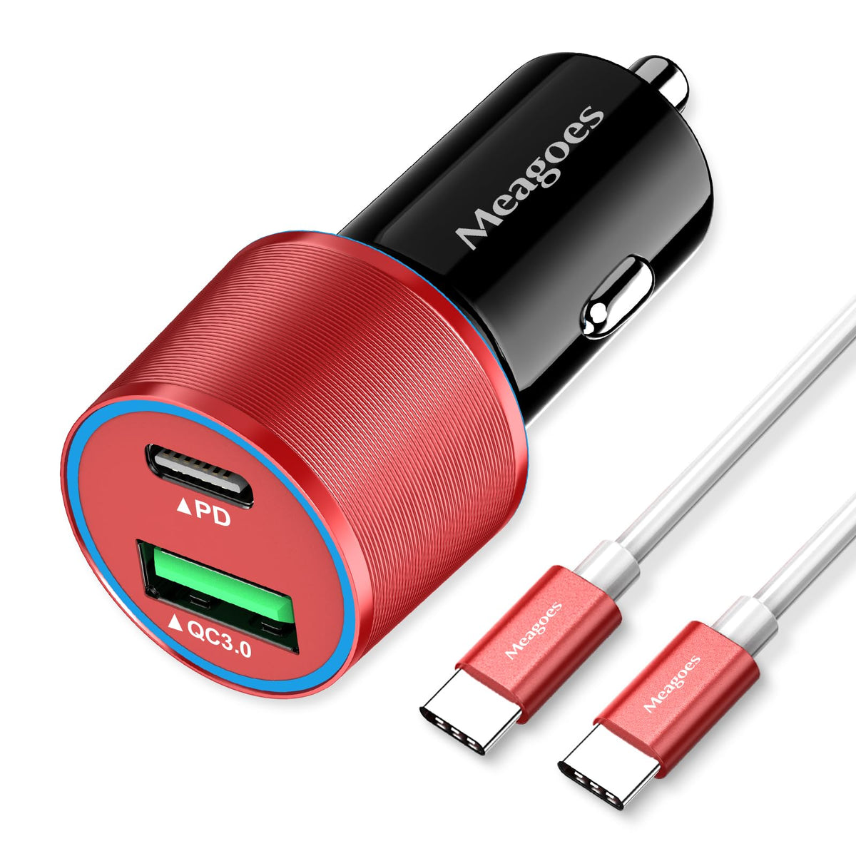 Meagoes Red Usb C Car Charger, 48W 2-Port Fast Charging Adapter With Pd&Qc3.0 Compatible For Iphone 16/15 Pro Max/Samsung Galaxy