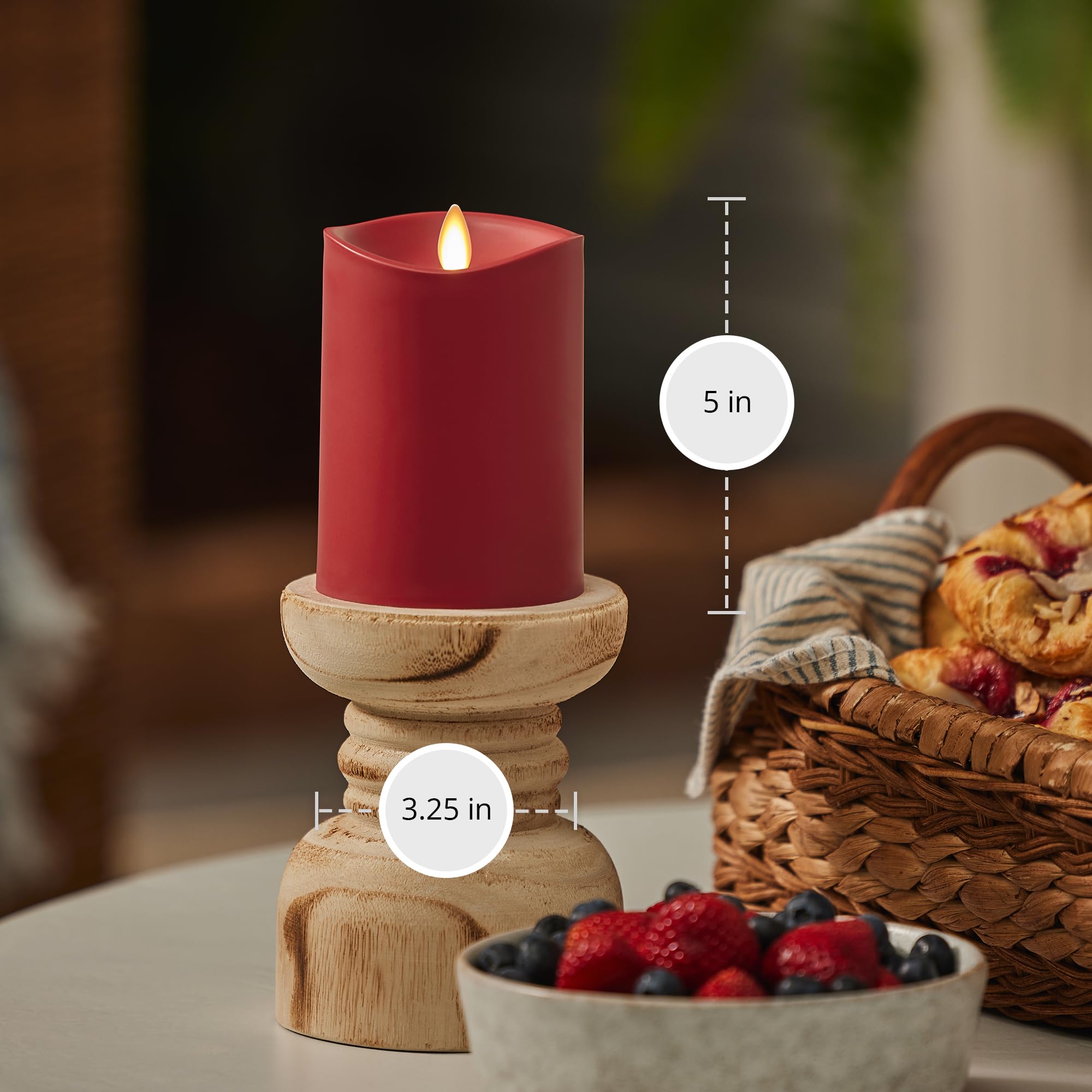 Luminara Cherry Red Outdoor Flameless Candle Moving Flame Led Pillar Battery Operated Lights For Outdoor Decor (3.25'' X 5'')