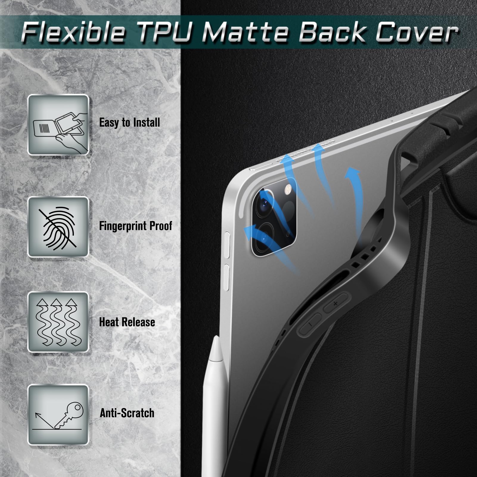 Casebot Magnetic Case For Ipad Pro 12.9 Inch 6Th Generation 2022, Multiple Angle Shockproof Rugged Stand Case, Soft Tpu Back Cover W/Pencil Holder, Also Fit Ipad Pro 12.9' 5Th/4Th/3Rd Gen, Black