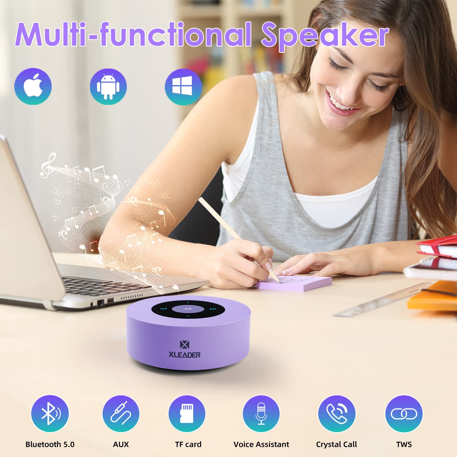 Xleader Travel Case Packed, Upgraded, Bluetooth Speaker Portable Wireless, Led Touch, Small Pocket Speaker, Shower Speaker, Mic/