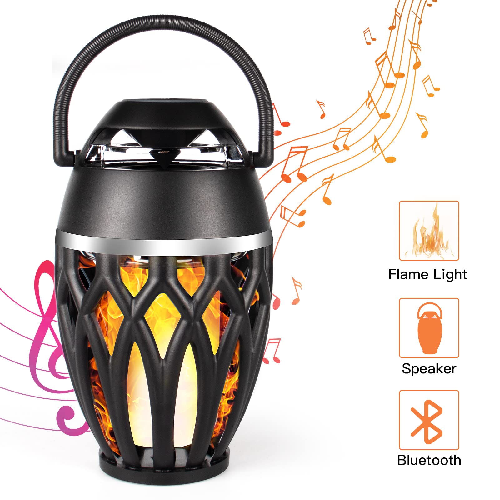 Vanten Outdoor Bluetooth Speakers, Bluetooth 5.0 Led Flame Speaker, Ipx5 Waterproof Flame Torch Atmosphere Speaker, Patio Speake