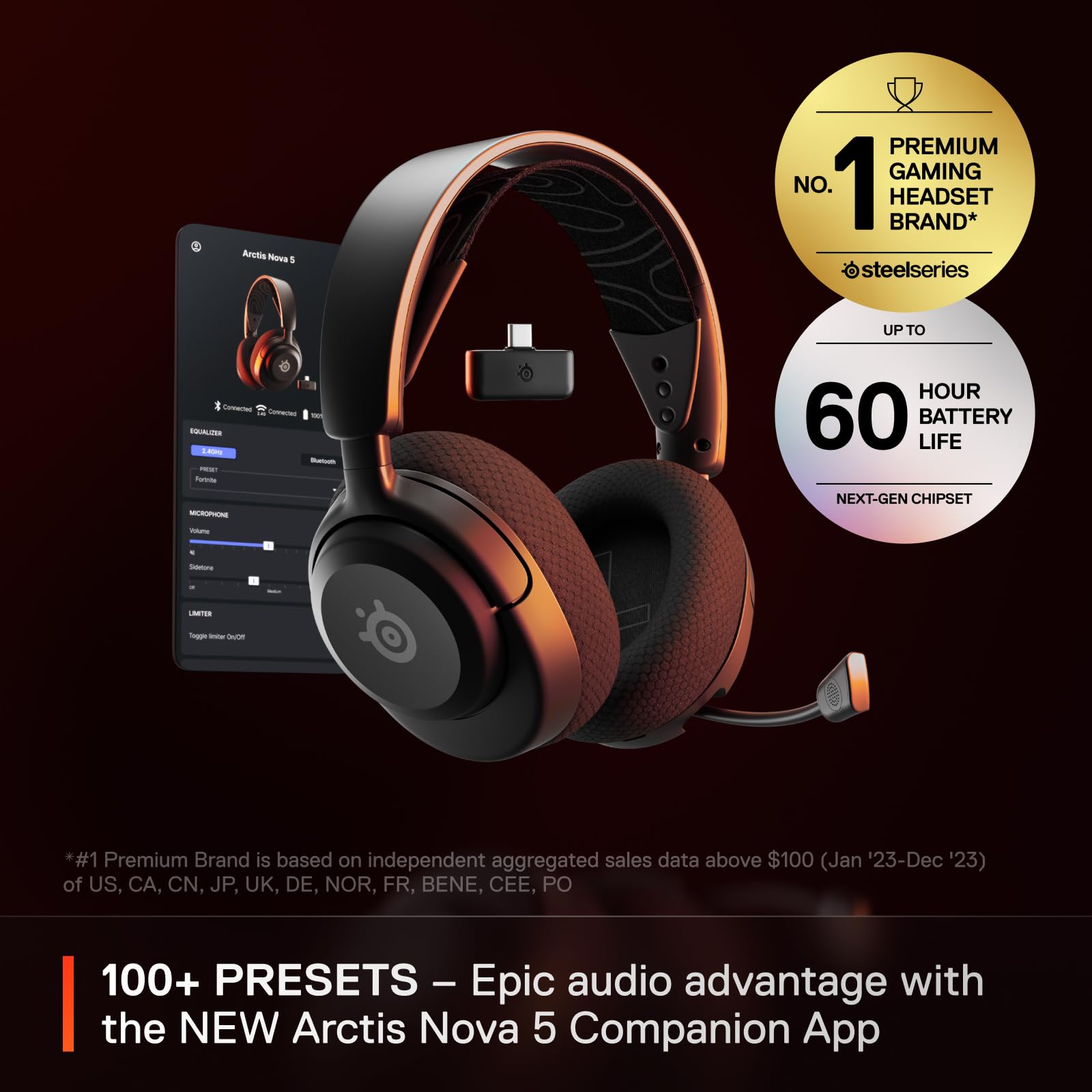 Steelseries Arctis Nova 5 Wireless Multi-System Gaming Headset - Neodymium Magnetic Drivers - 100+ Audio Presets - 60 Hr Battery