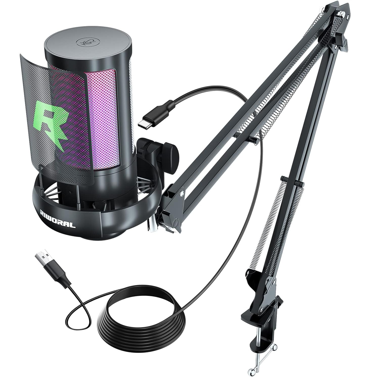 Gaming Microphone Kit Usb For Recording Streaming Podcast Condenser Microphone With Mic Boom Arm Stand Pop Filter Mute Gain Func