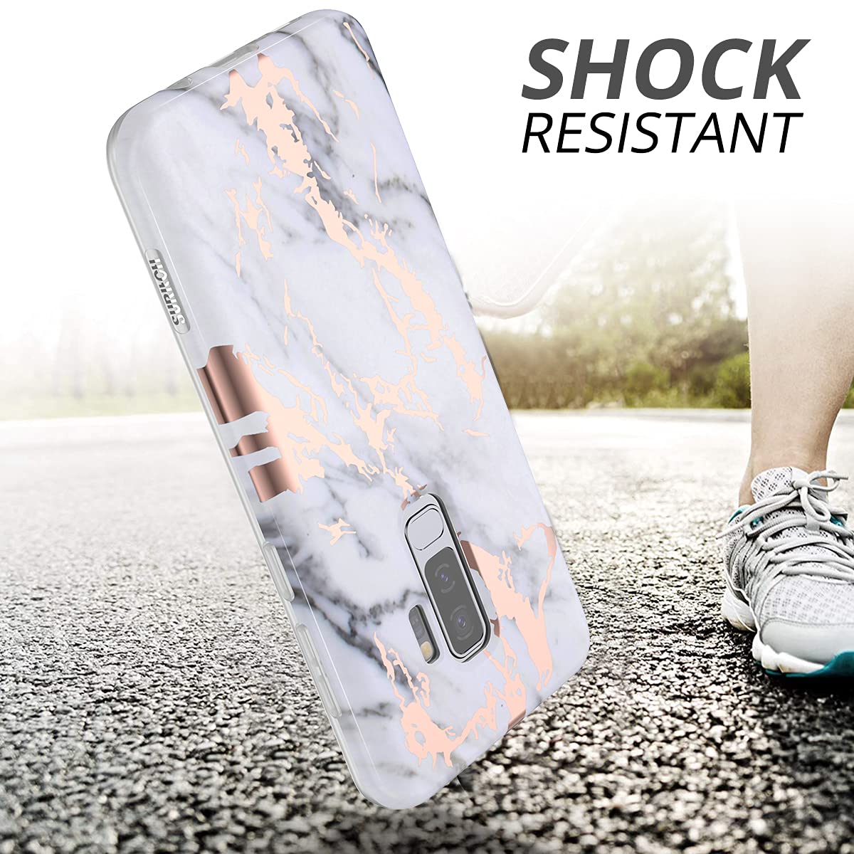 Suritch For Samsung Galaxy S9 Plus Marble Case, [Built In Screen Protector] Full Body Protection Shockproof Rugged Bumper Protec