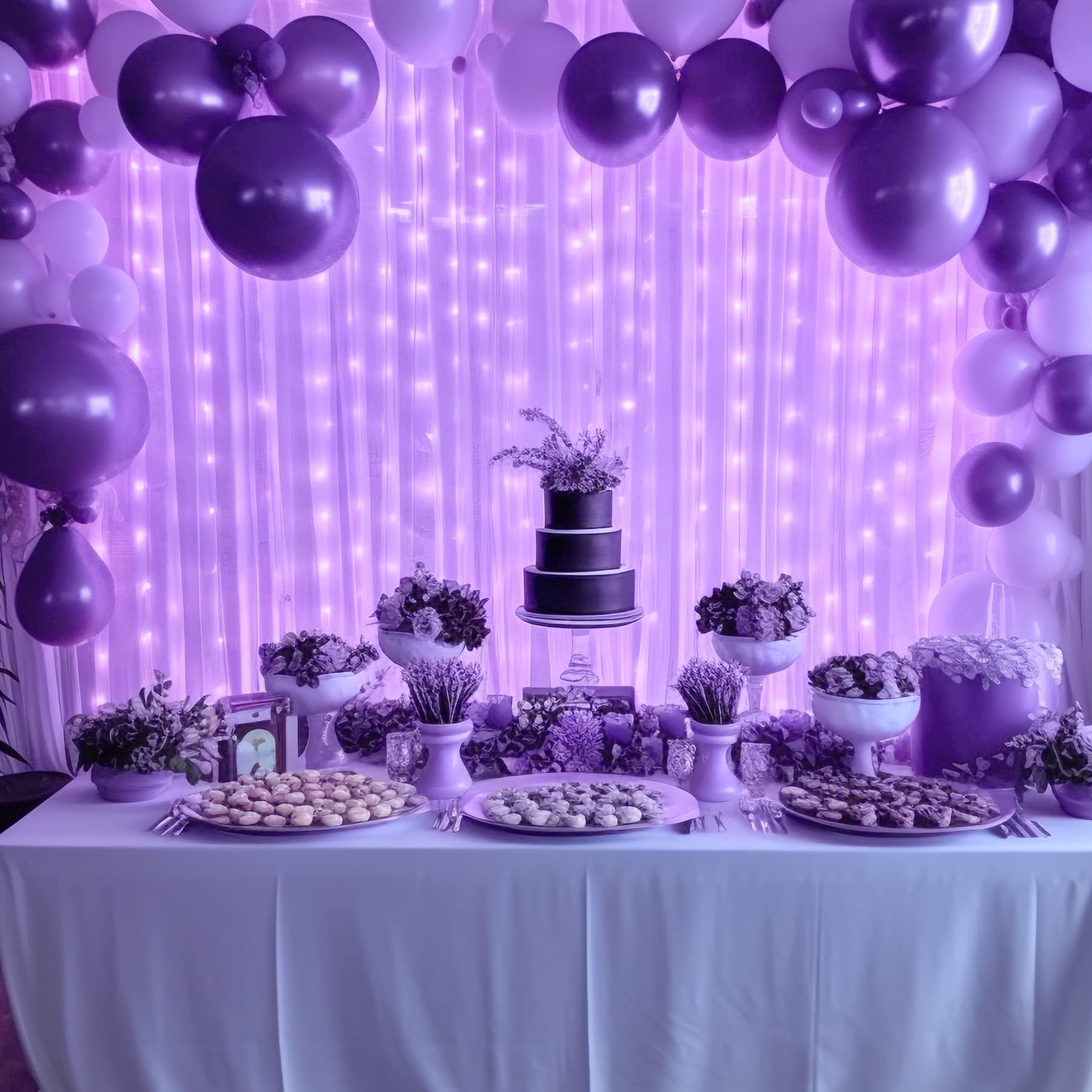 Lavender Sheer Backdrop Curtain With Led Lights For Baby Shower Girls Wedding10Ft X 10Ft Lavender Tulle Backdrop Curtain For Bri