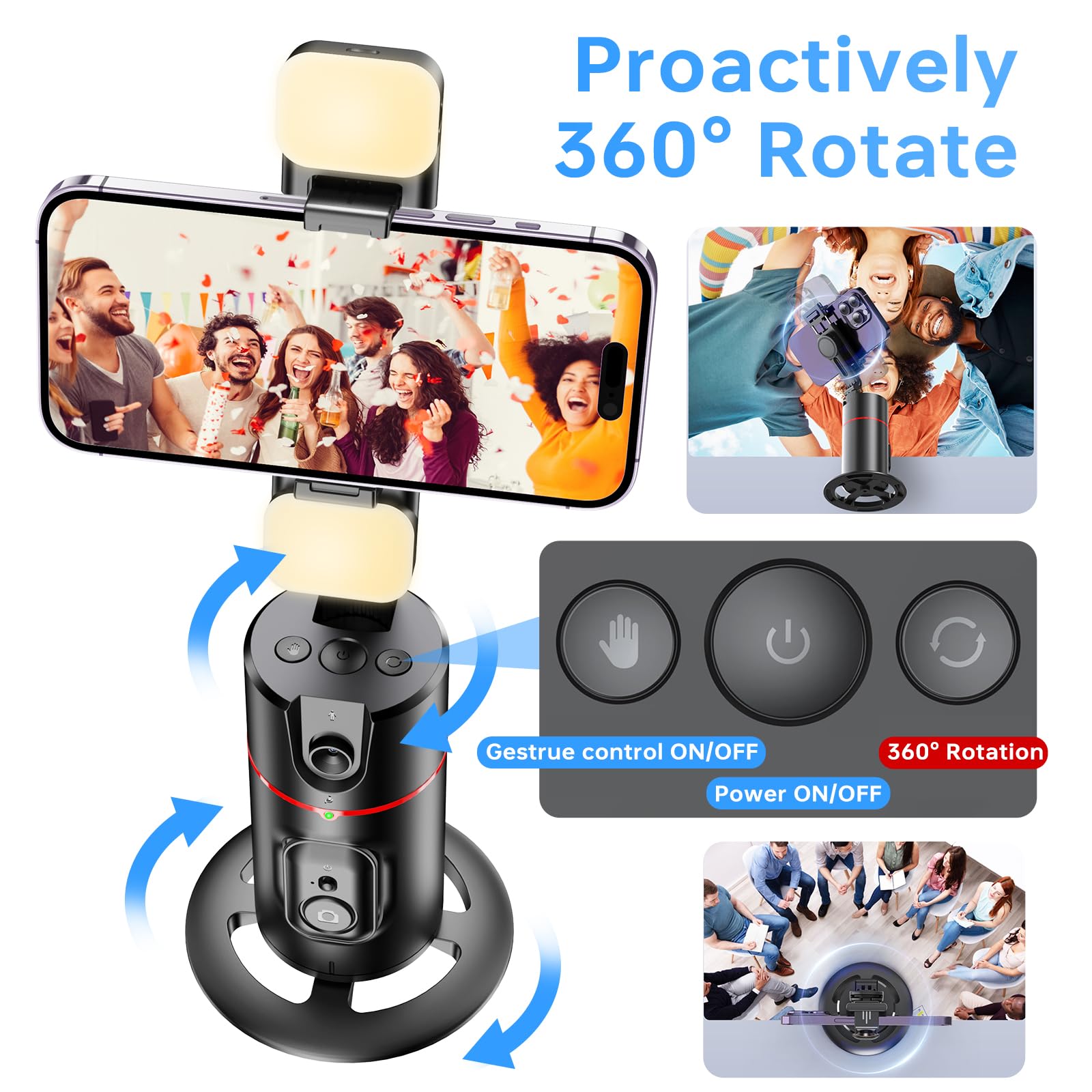 Auto Face Tracking Tripod 360 Rotation Phone Stand, No App, Face Body Phone Camera Stand With Remote And Gesture Control, Rechar
