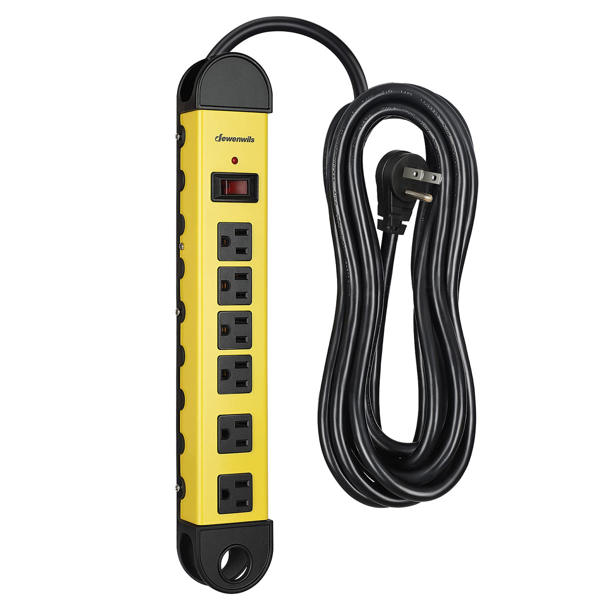 Dewenwils Metal Power Strip, 6 Outlet Heavy Duty Surge Protector With 15Ft Long Cord, 14Awg/3C, 15A Circuit Breaker, 900 Joules,