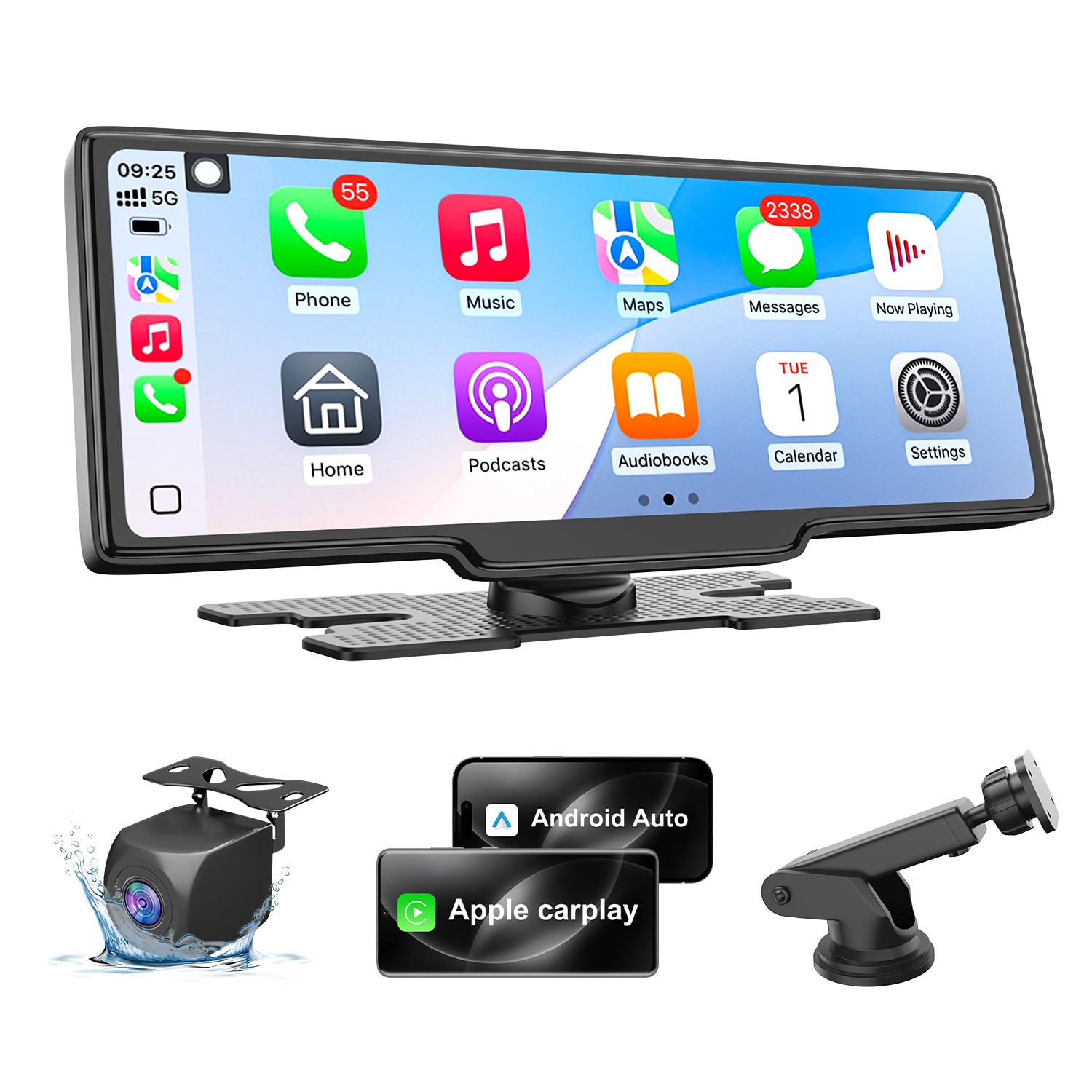 HK5 Carplay Screen for Car, 10.26 HD Wireless Apple Carplay & Android Auto Touch Screen with Backup Camera, Car Play Radio Scree