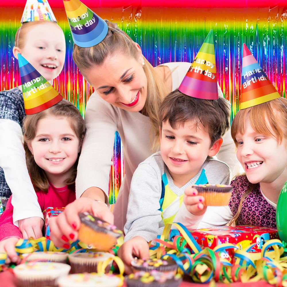 Beishida 4 Pack Rainbow Foil Fringe Curtain Steamers Party Backdrop   Tinsel Metallic Curtains Photo Backdrop For Door Birthday