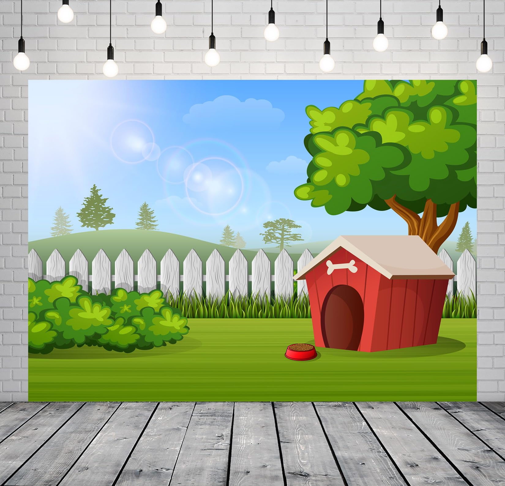 Corfoto Fabric 7X5Ft Outdoor Red Doghouse Backdrop Cartoon Farm Fence Dog House Background Green Grass Kennel Backdrop For Dog P