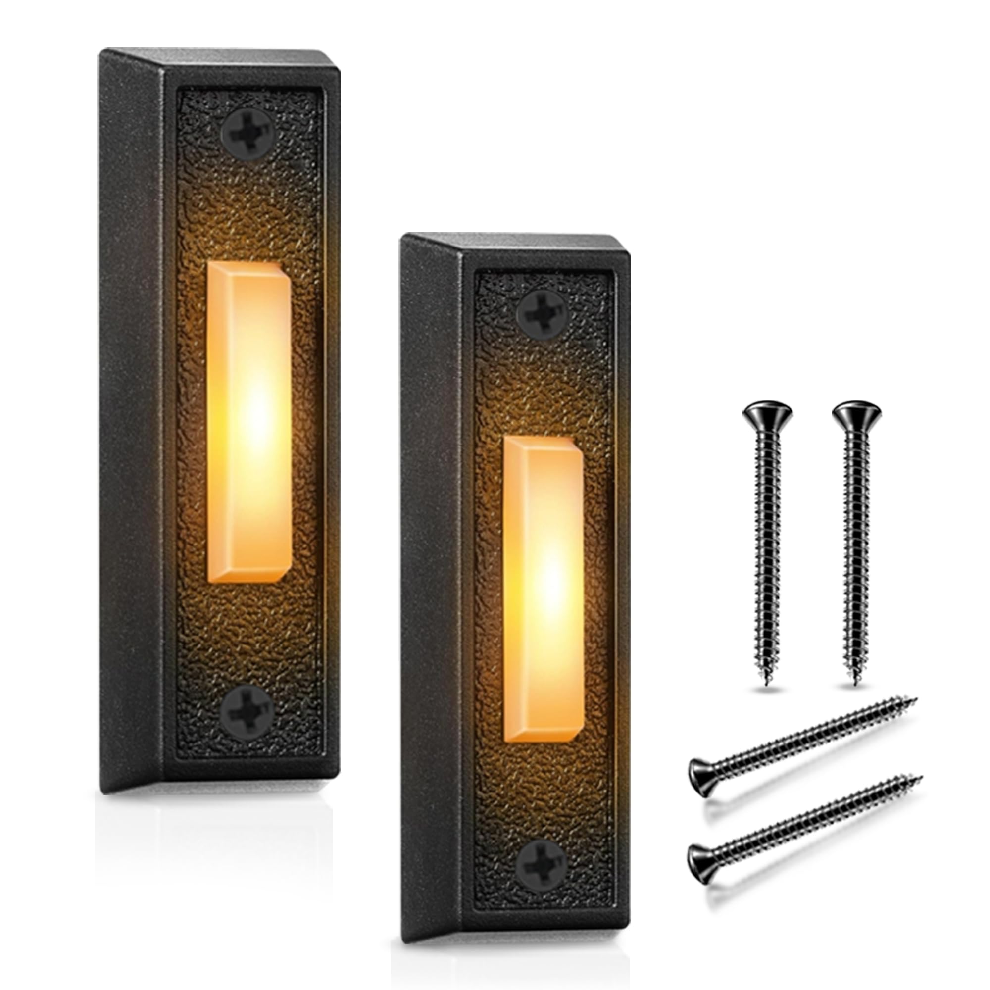 2 Pcs Lighted Doorbell Button, Led Wall Mounted Door Bell Button Wired, Suitable For Home Door/Garage Door Opener Button (Black,