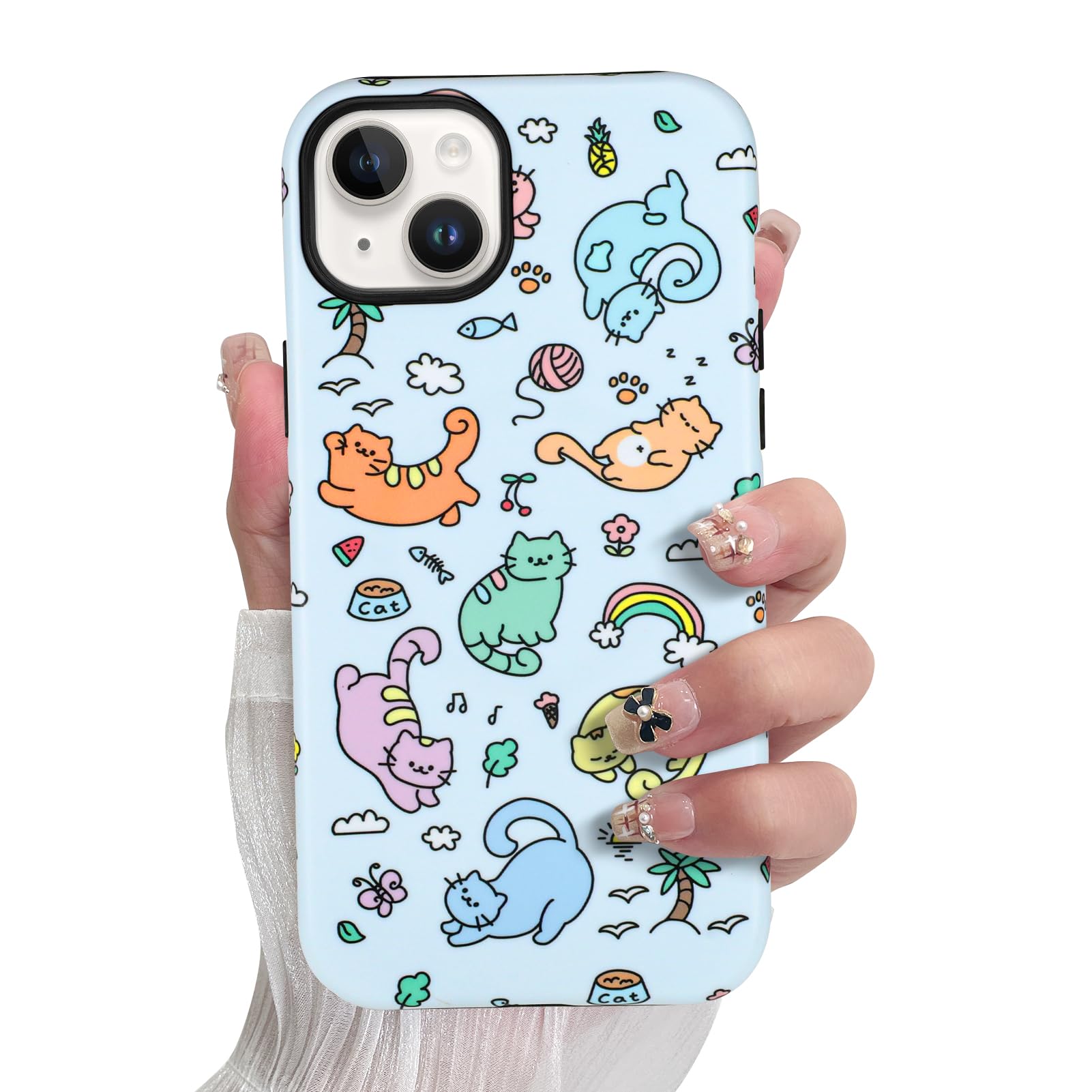 SOKAD Magnetic Cat Phone Case for iPhone 15 Plus, Cute Colorful Cats Land Pattern Compatible with Magsafe Matte Protective Case 