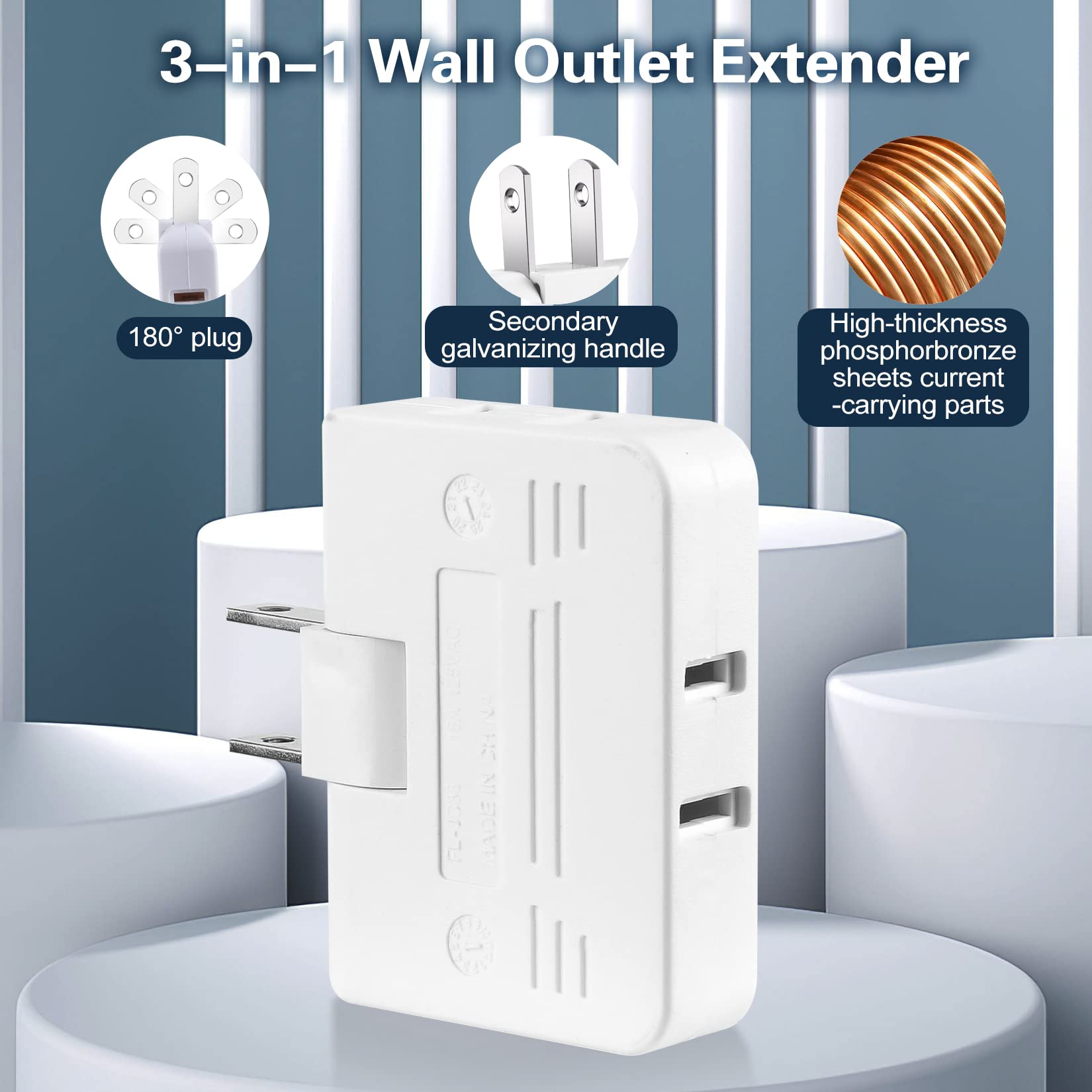 3 Way Flat Wall Plug Outlet Adapter   2 Prong Swivel Mini Indoor Wall Tap Plug,Portable Outlet Splitter,Rotating Mini Extension