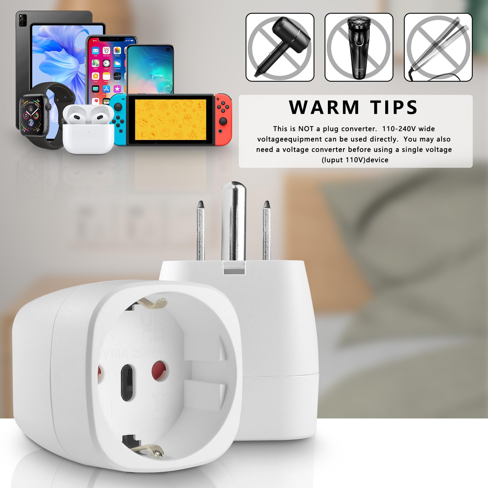 Europe To Us Plug Adapter,Xgjuce European To Us Plug Travel Adapter, Adapter Plug Converter Plug Adapter Europe To Usa 2 Pack