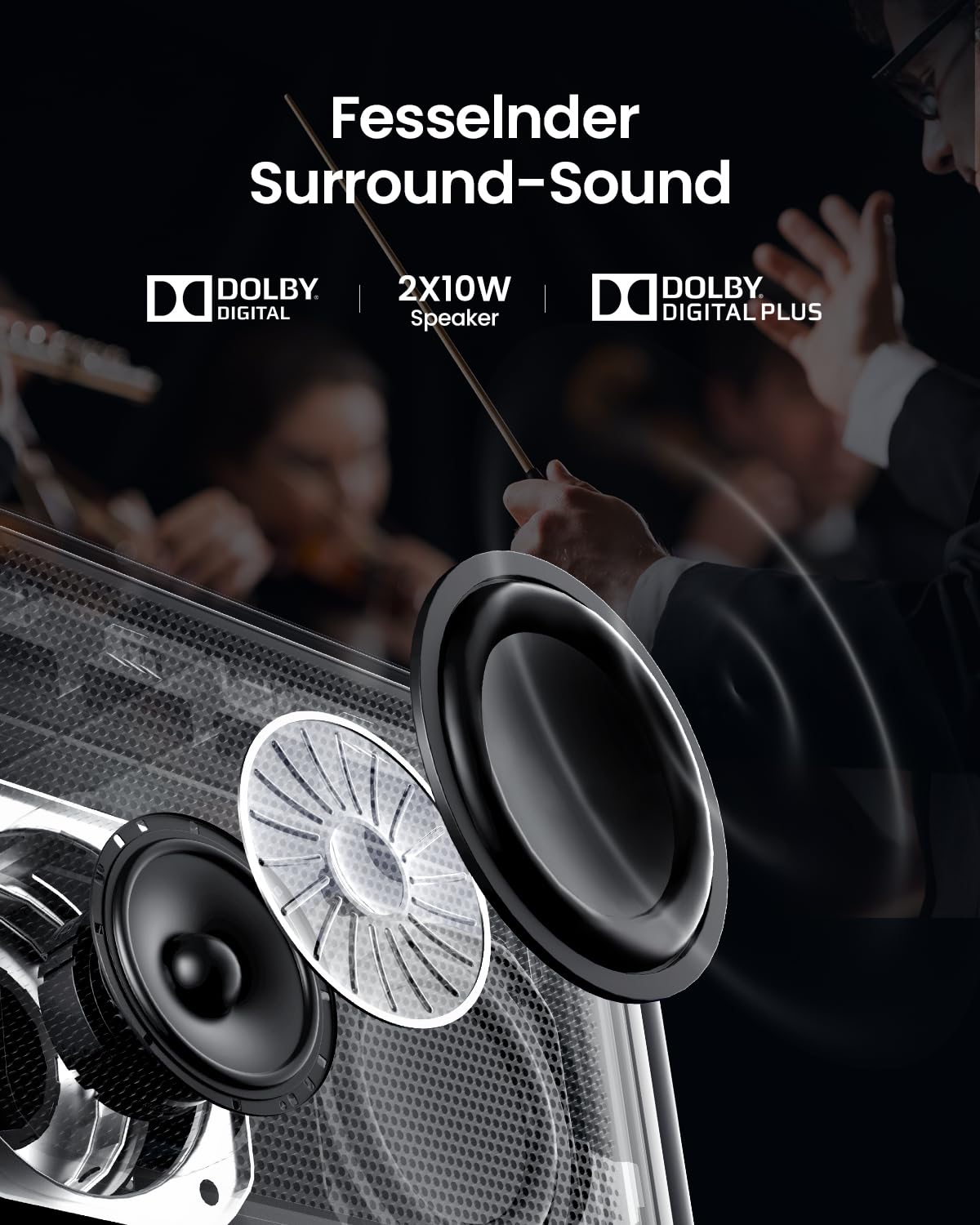 Dangbei Dbox01 1080P Full Hd Projector, 2100 Iso Lumens Movie Projector, Native Licensed Netflix, Dual 10W Dolby Audio Speakers,