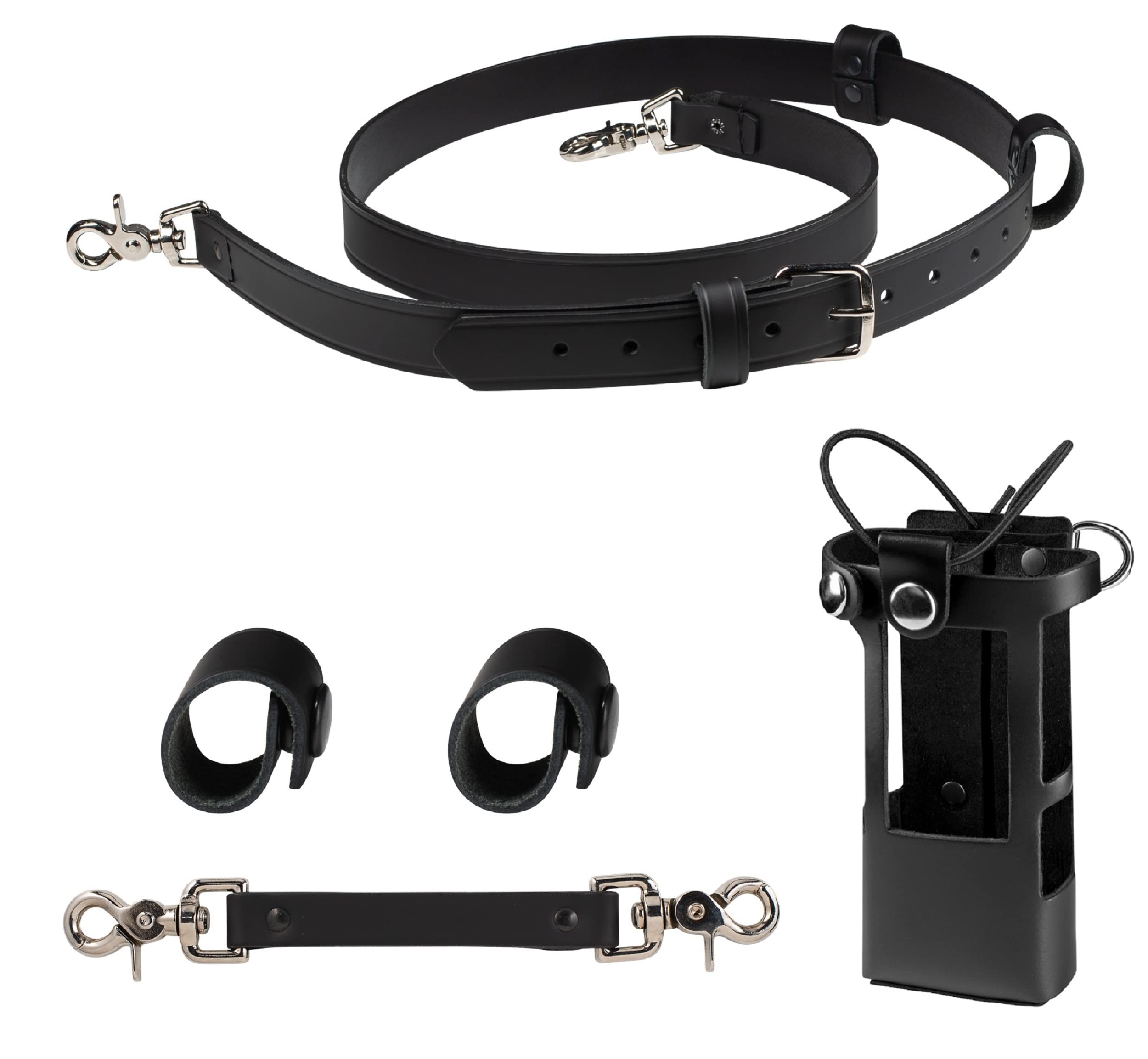 Firefighter Radio Strap And Holder Leather Bundle Set Includes Radio Holster, Strap, Sway Strap, Cord Keepers