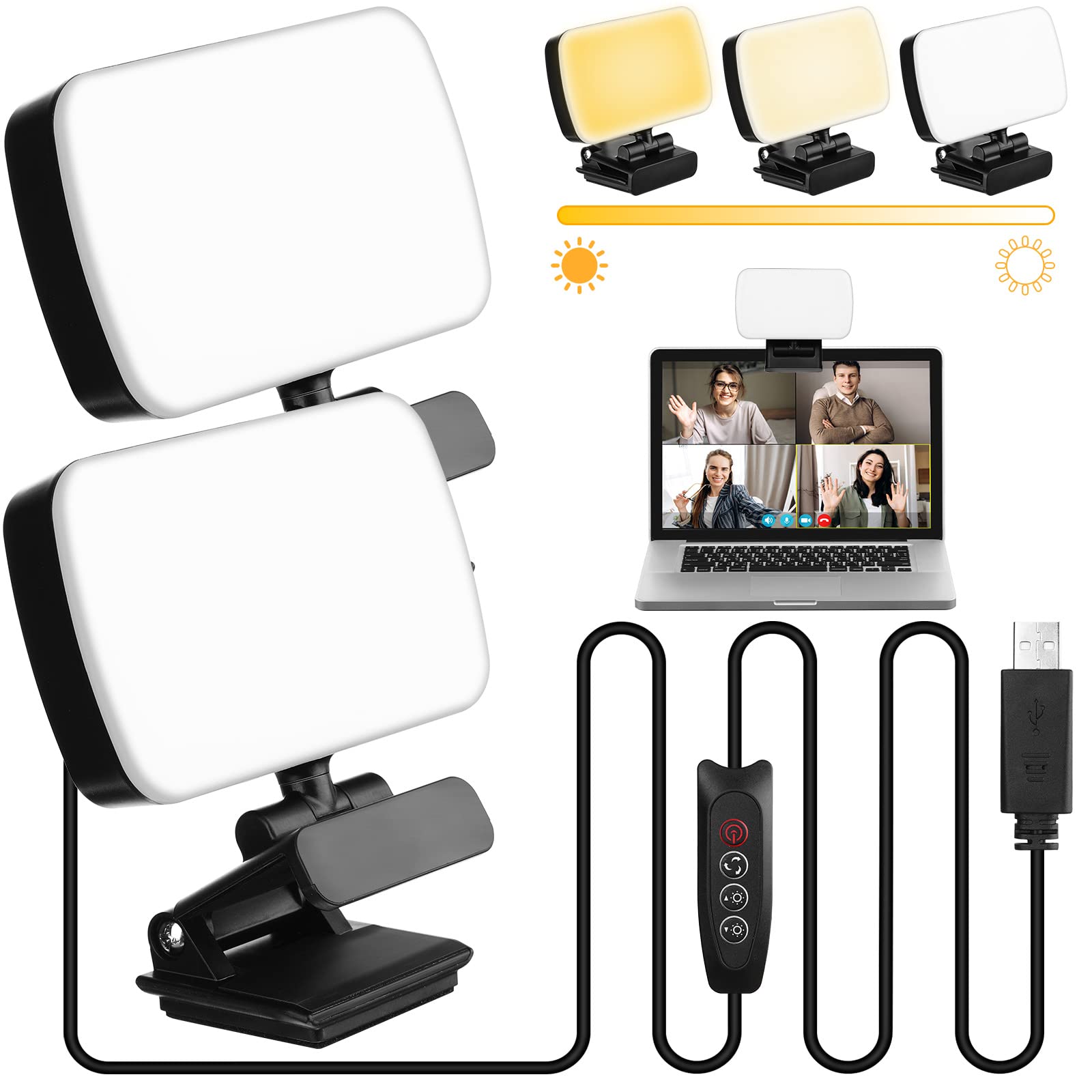 Yahenda 2 Pack Video Conference Lighting Panel Soft Light For Computer With Clip Webcam Light With 3 Modes Laptop Light For Onli