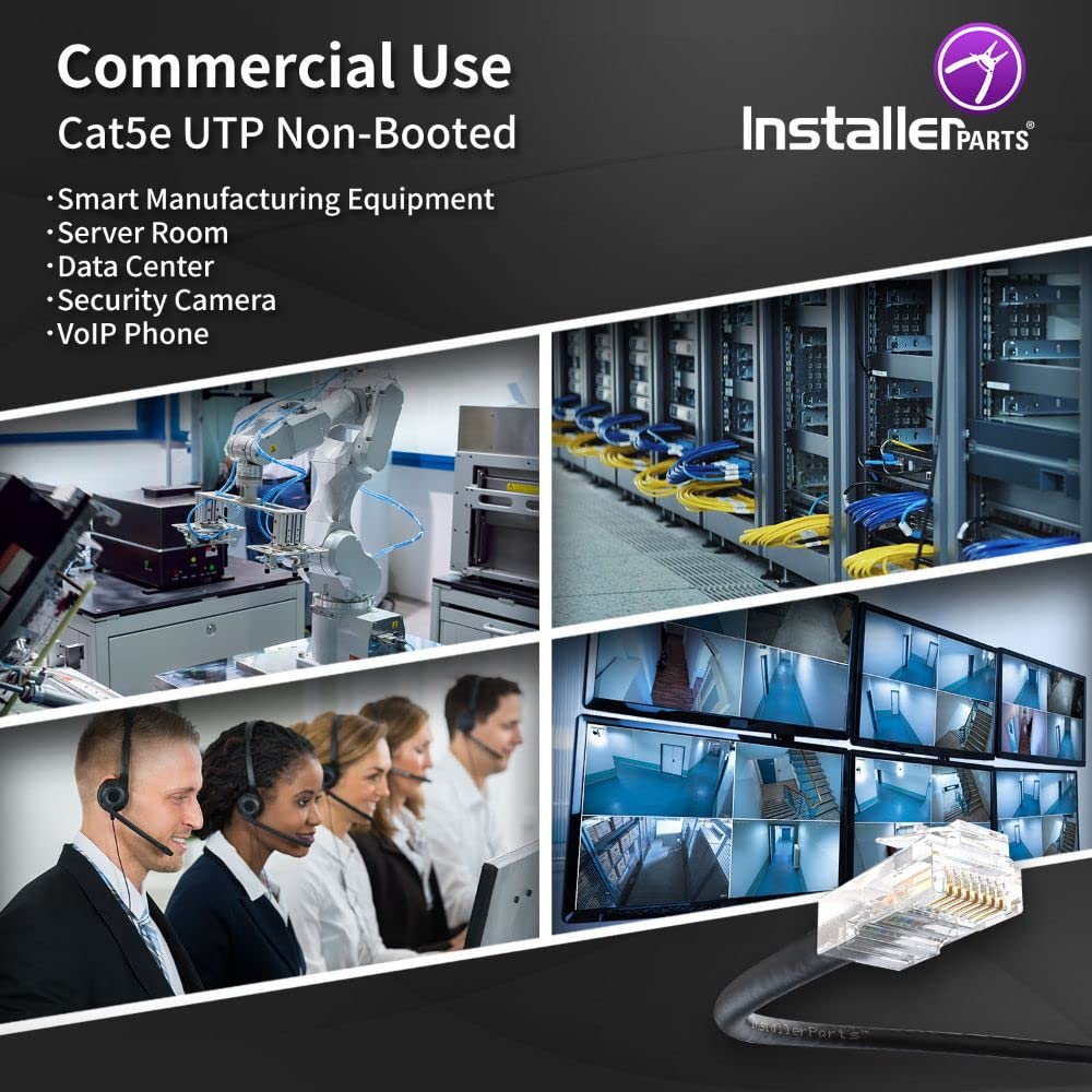 Installerparts (10 Pack Ethernet Cable Cat5E Cable Utp Non Booted 1 Ft   Black   Professional Series   1Gigabit/Sec Network/Inte