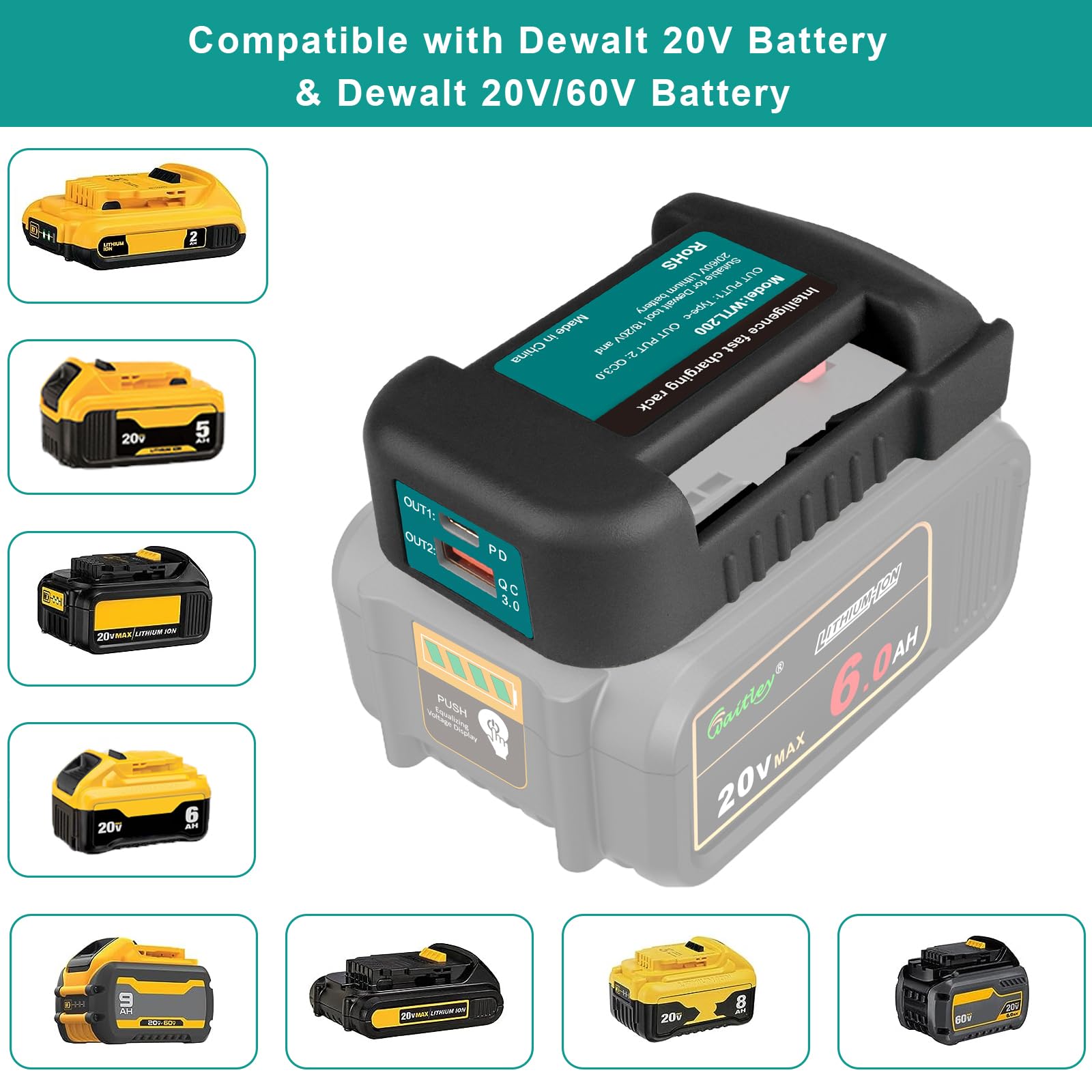 Zlwawaol 2 Pack Usb Charger Adapter Compatible With Dewalt 20V Battery With Usb Socket & Type C Fast Charging (Adapter Only)