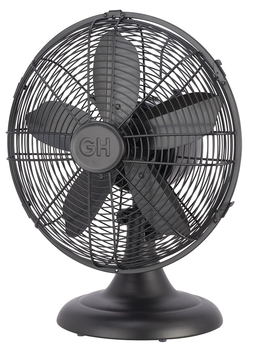 Good Housekeeping All Metal (92603) Oscillating 12'' Retro Desk Office Table Fan (Matte Black)