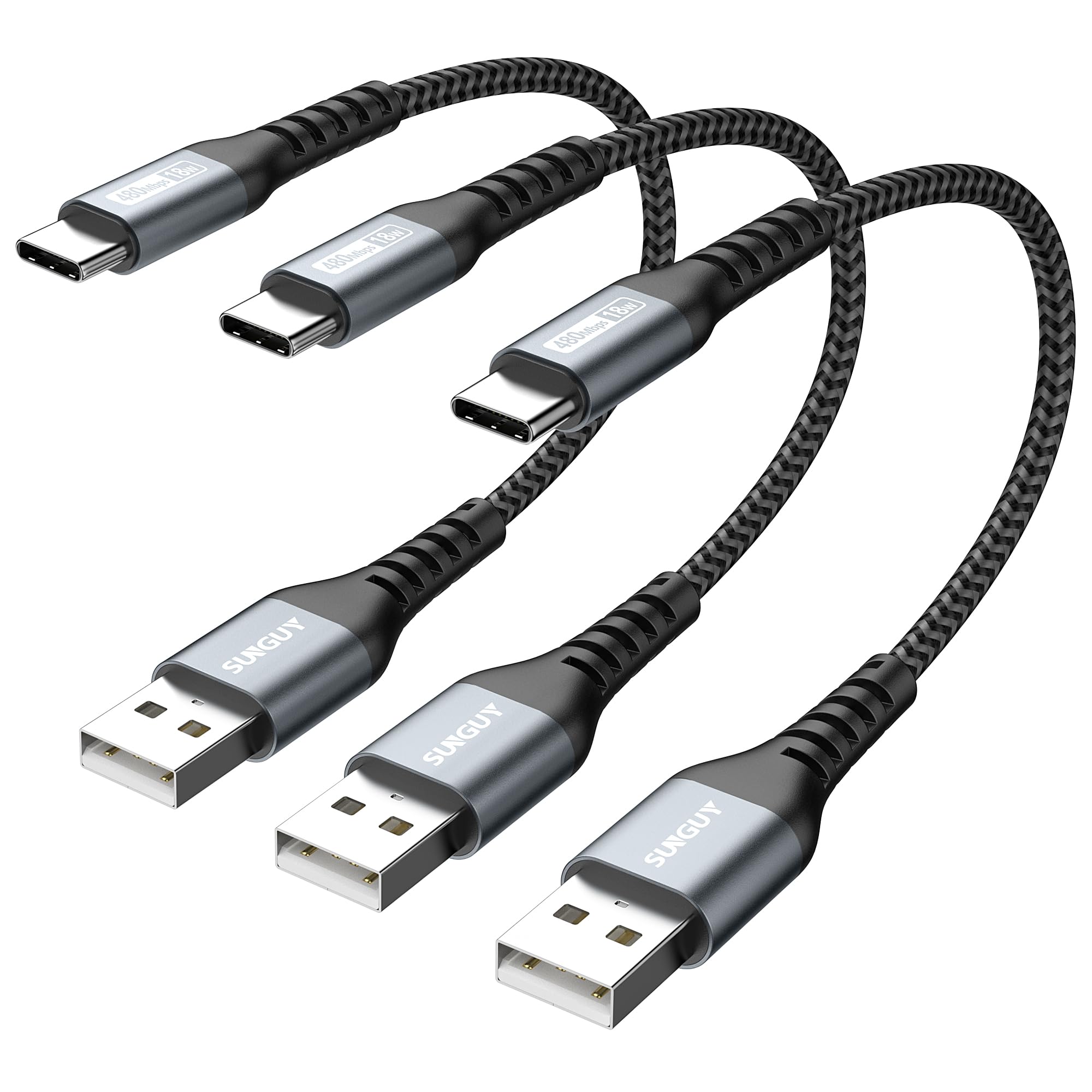 Sunguy 6 Inch Short Usb C Cable [3Pack], 0.5Ft Usb A To Usb C Cable 3A Fast Charging Cable Data Transfer Braided Compatible With