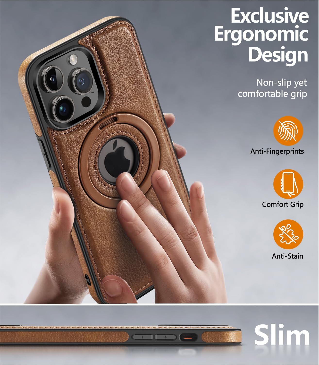 Vauserdy Magnetic For Iphone 14 Plus Leather Case,Invisible Stand [Compatible With Magsafe] Slim Kickstand Phone Cove (Brown, Ip