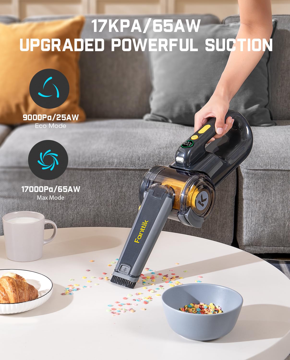 Fanttik Fold V10 Ultra Deluxe Handheld Vacuum Cordless, 17Kpa Suction Power, Charging Base, Pivot Nozzle, Up To 35 Mins Runtime,