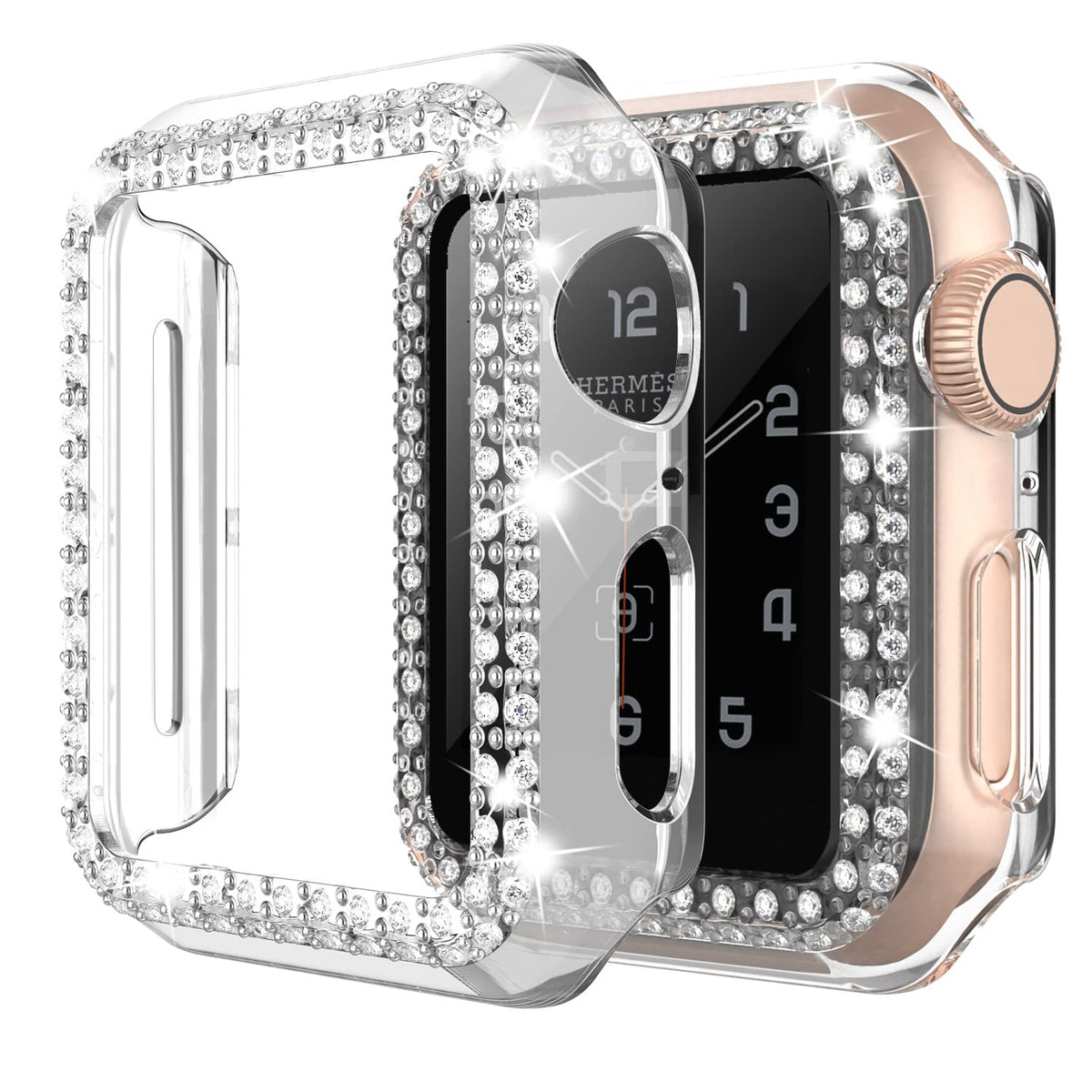 Adepoy Compatible For Apple Watch Case Series 7/8 45Mm Bling Rhinestone Apple Watch Protective Case Bumper Frame Case Cover For 
