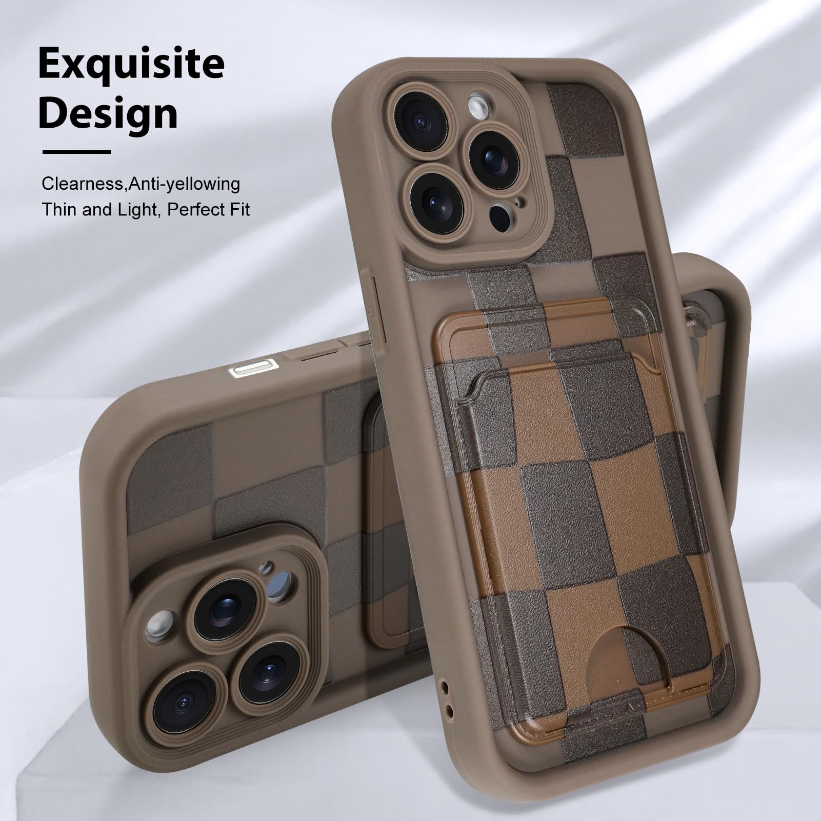 Kanghar Compatible With Iphone 14 Pro Case, Wallet Silicone Checkered Cute Pattern, Card Holder Camera Protection Soft Slim Shoc