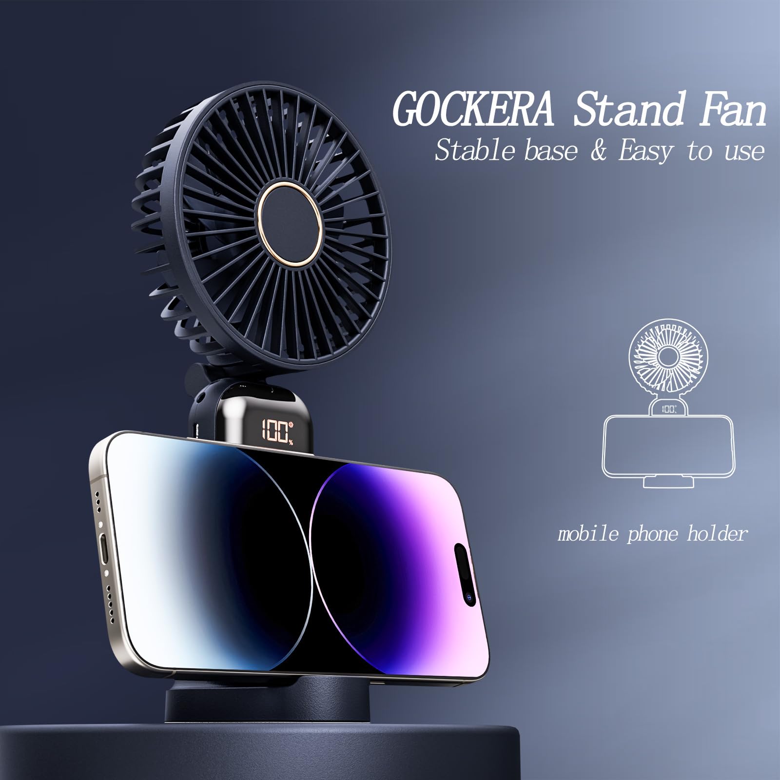 Gockera Portable Fan, 4200Mah Battery Operated Fan, 5 Speeds Personal Fan With Base, Digital Display, 180 Ajustable Lash Fan Mak
