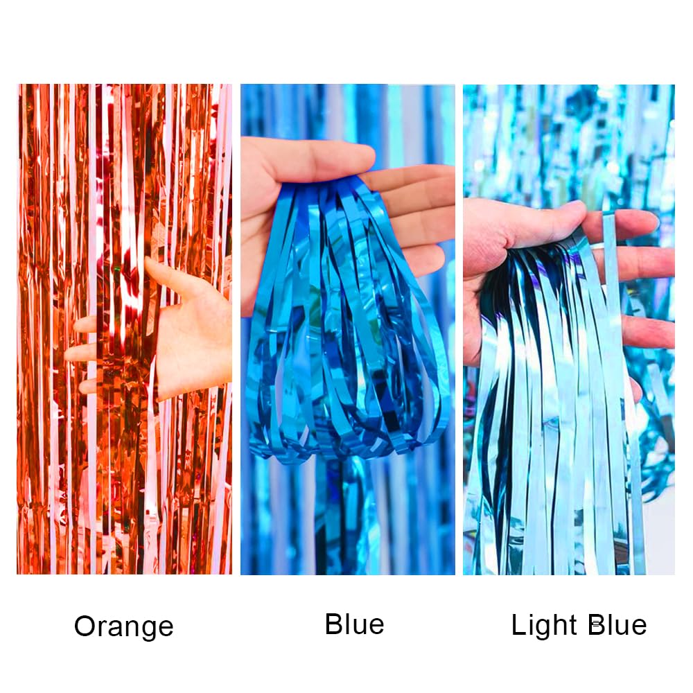 Blue And Orange Foil Fringe Curtains, Blue Orange Dog Birthday Party Supplies Blue Orange And Light Blue Streamer Backdrop Tinse