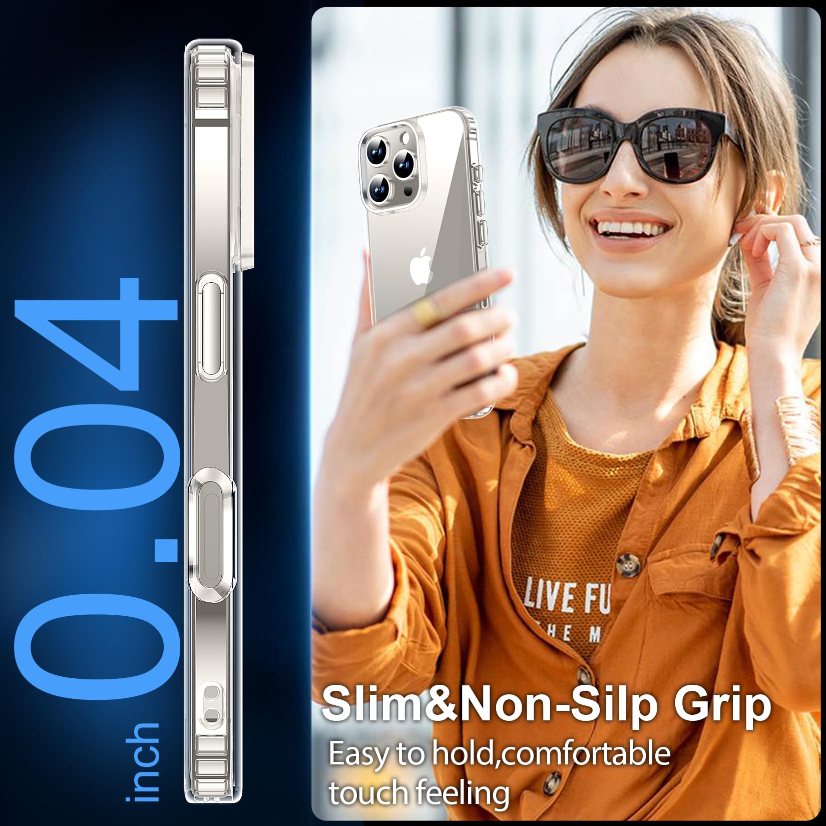 Mozoter For Iphone 16 Pro Case Clear,[Anti Yellowing] [Non Slip] Shockproof Bumper Phone Cover,Slim Thin Cute Case For Iphone 16