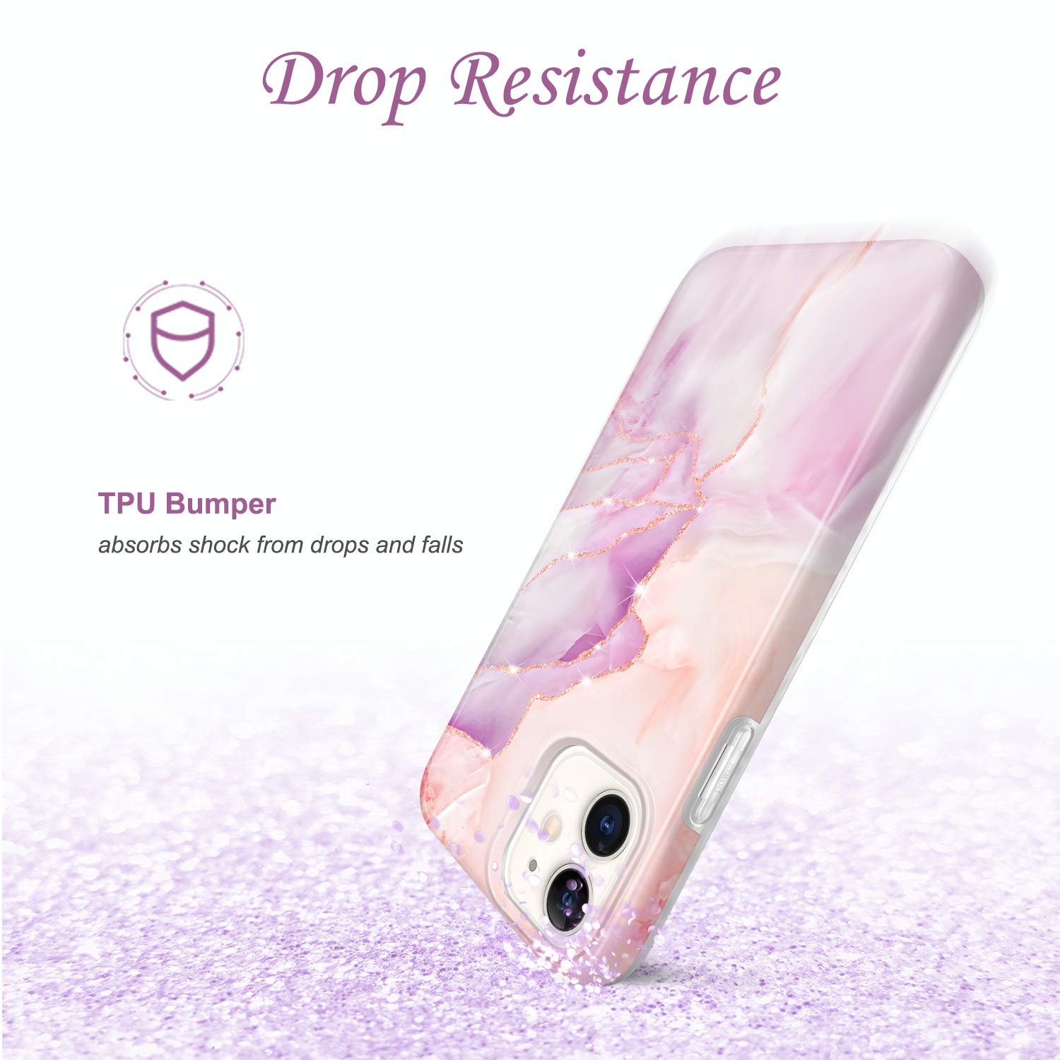 JIAXIUFEN iPhone 12 mini Sparkle Gold Glitter Marble Slim Shockproof TPU Phone Case Purple