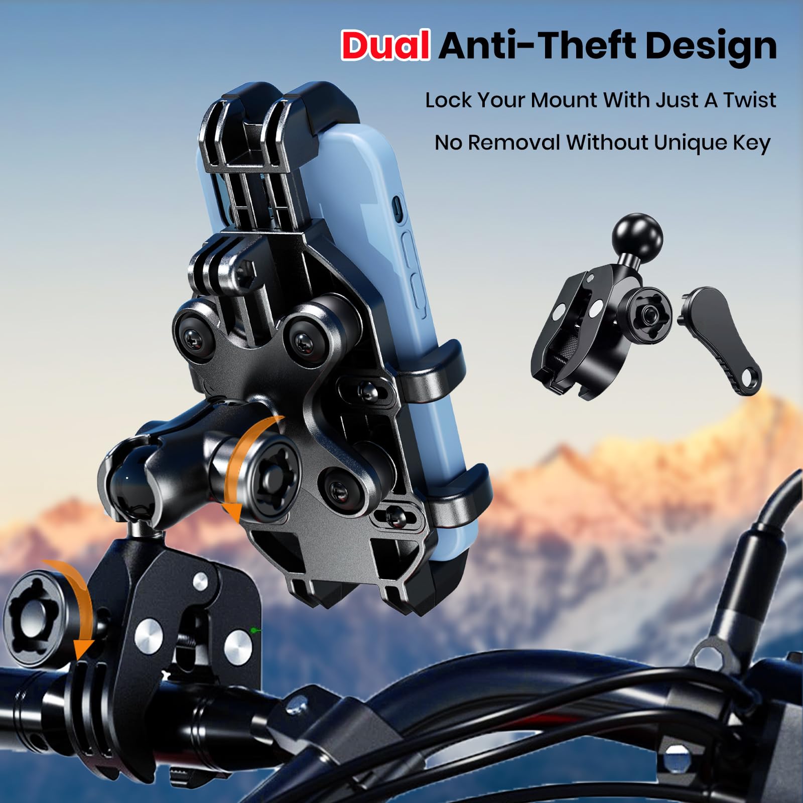 Thlevel Motorcycle Phone Mount Holder With Vibration Dampener Anti-Shake 720 Adjustable For Iphone 16 Pro Max For Samsung 5.4''-