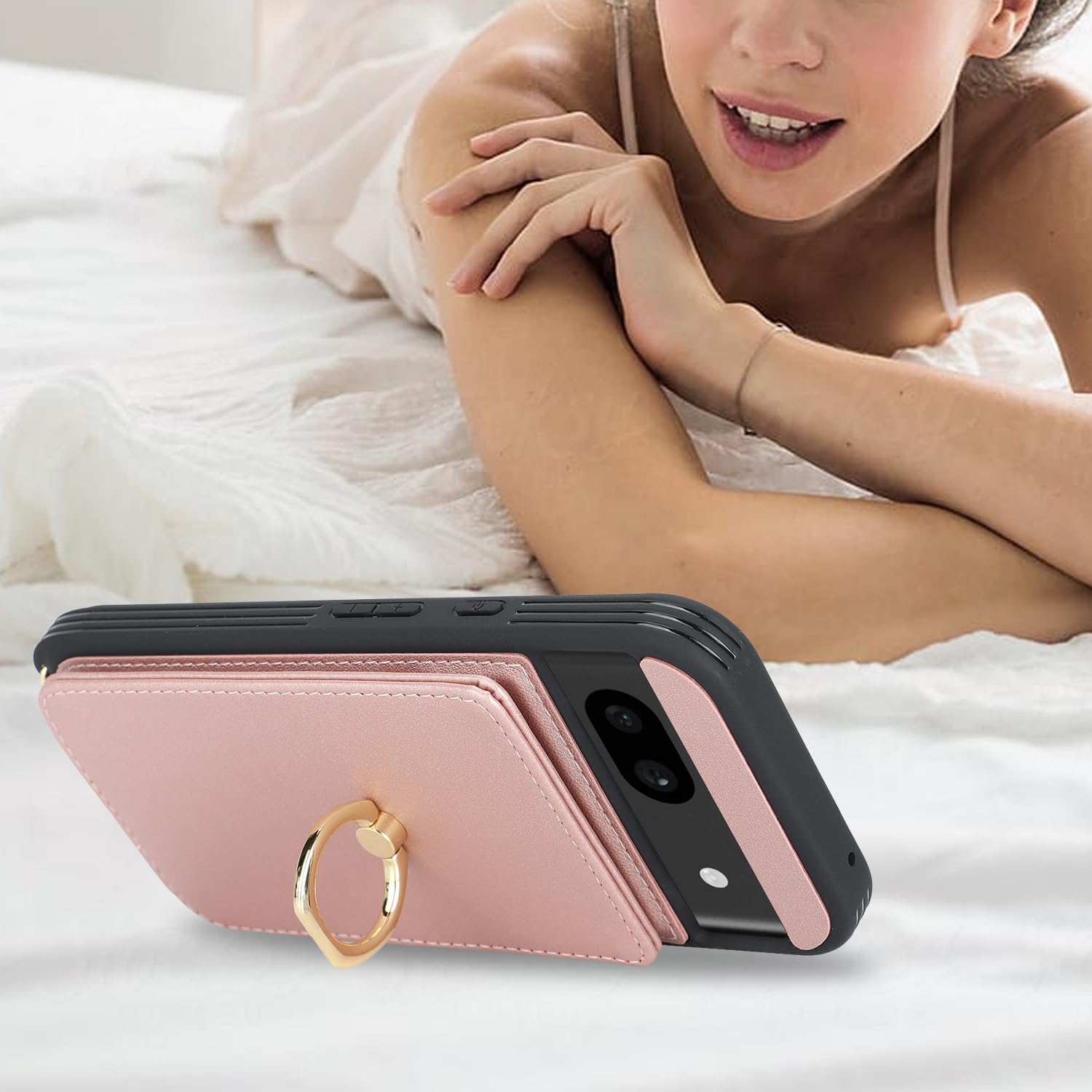 Lipvina For Google Pixel 8A Case With Card Holder And Strap For Women,Crossbody Lanyard,Ring Stand,Snap Clasp,Phone Wallet Cases