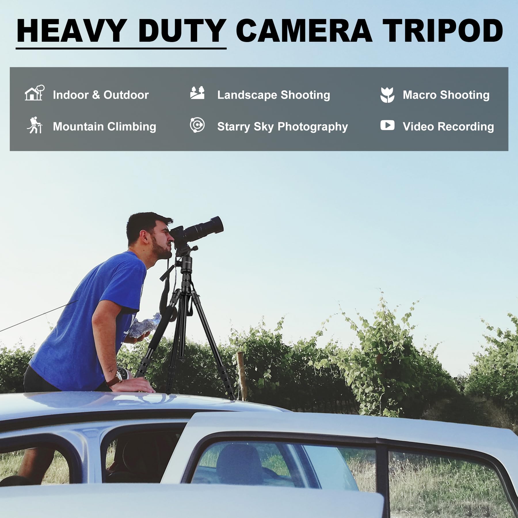 80/85 Inches Heavy Duty Tripod For Camera And Phone, 85'' Camera Monopod Tripod, Dslr Binoculars Spotting Scope Camcorders Video