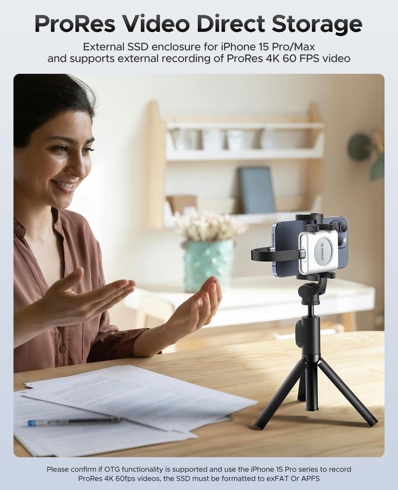 ORICO M.2 NVMe 2230 SSD Enclosure with Aluminum Shell and Silicone Protective Case, 10Gbps USB C 3.2 Gen2 Type C to NVMe PCIe Adapter, Compatible with iPhone 15/16 Pro/ Max 4K ProRes Recording  IP30