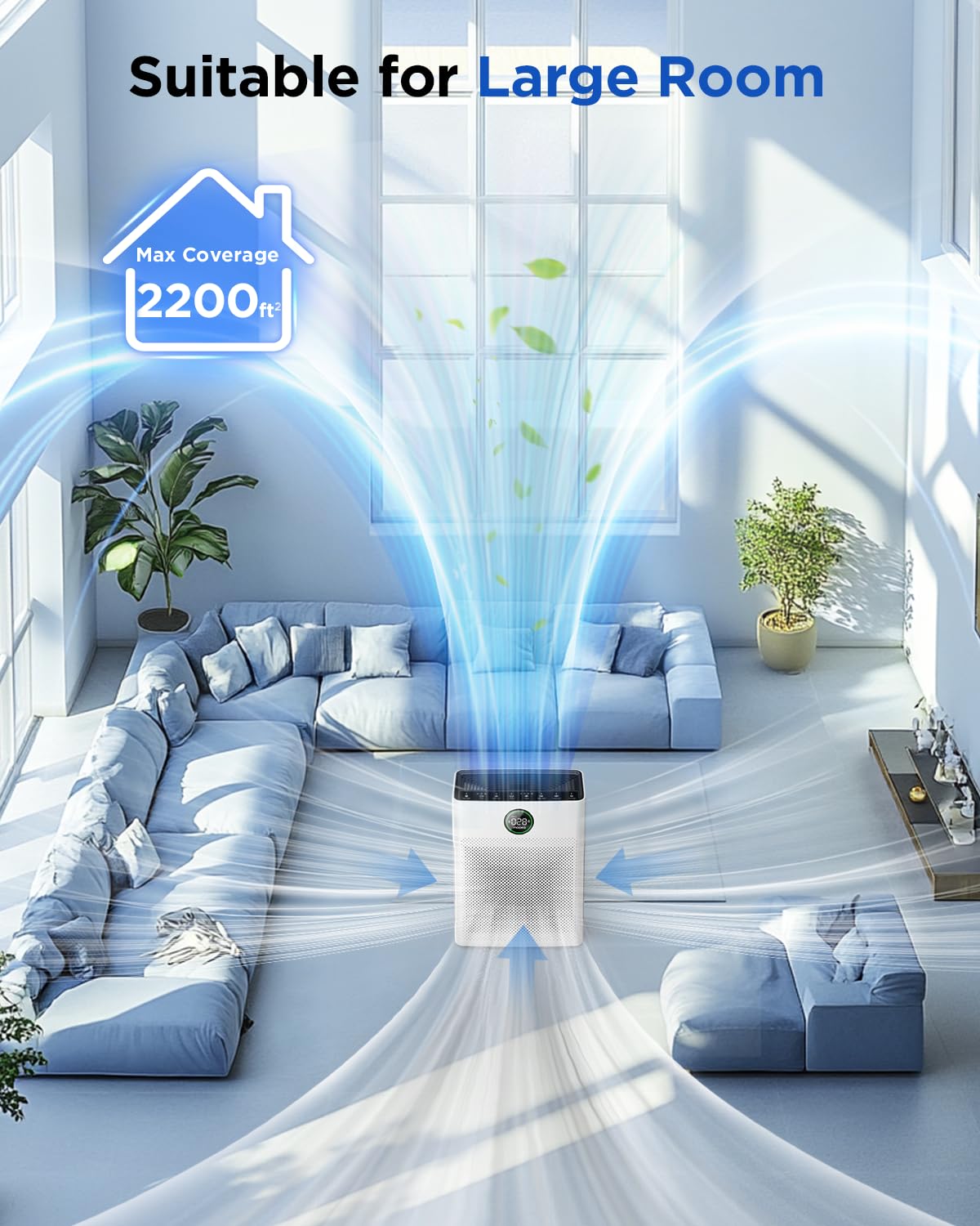 Air Purifiers For Home Large Room Up To 2200Sq.Ft, Mooka Air Purifier For Home Pets With Washable Filter, Pm 2.5 Display Air Qua