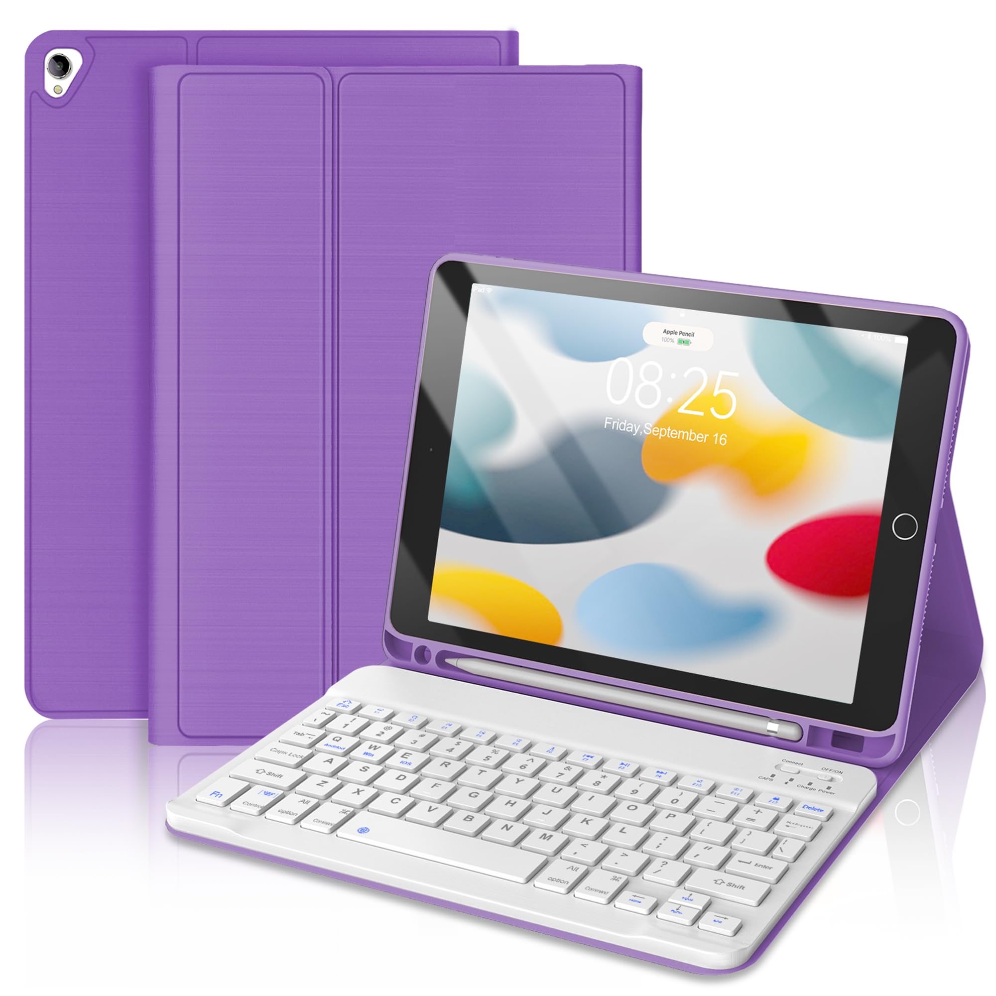 Keyboard Case for iPad 9th Generation 2021 10.2 Inch, Detachable Wireless Rechargeable Keyboard for iPad 8th/7th Gen, Slim Folio