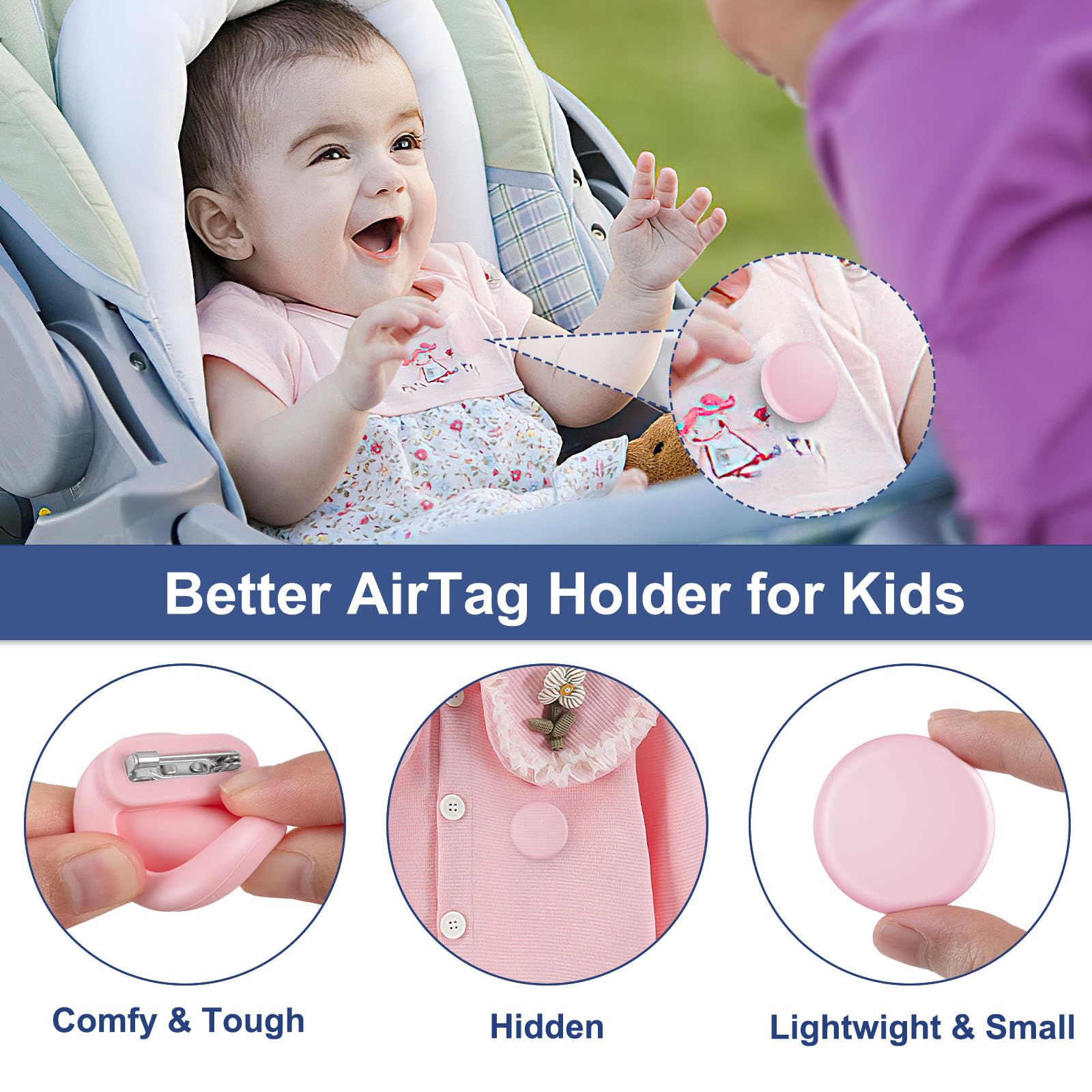 Apple Airtag Holder For Kids 4 Pack, Silicone Airtag Case With Safety Pins, Gps Tracker Case For Children, Elderly, Hidden Insid