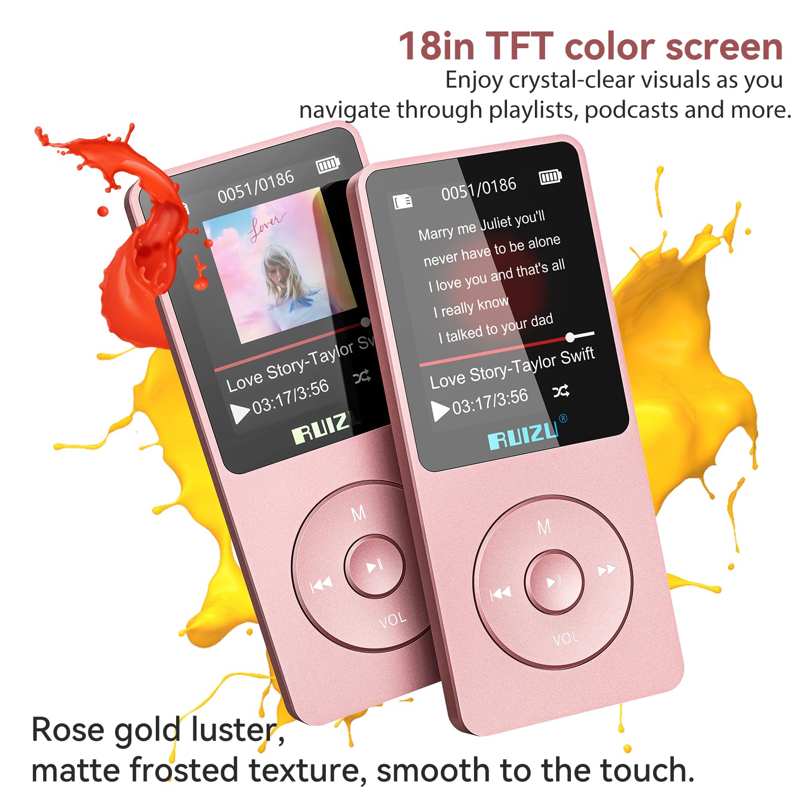 Ruizu 32Gb Mp3 Player With Bluetooth 5.3, 1.8' Screen Portable Music Player, Fm Radio, Voice Recording, Ebook, Shuffle Single Loop, 80H Digital Audio Video Playback, Lightweight, Support 128Gb Tf Card