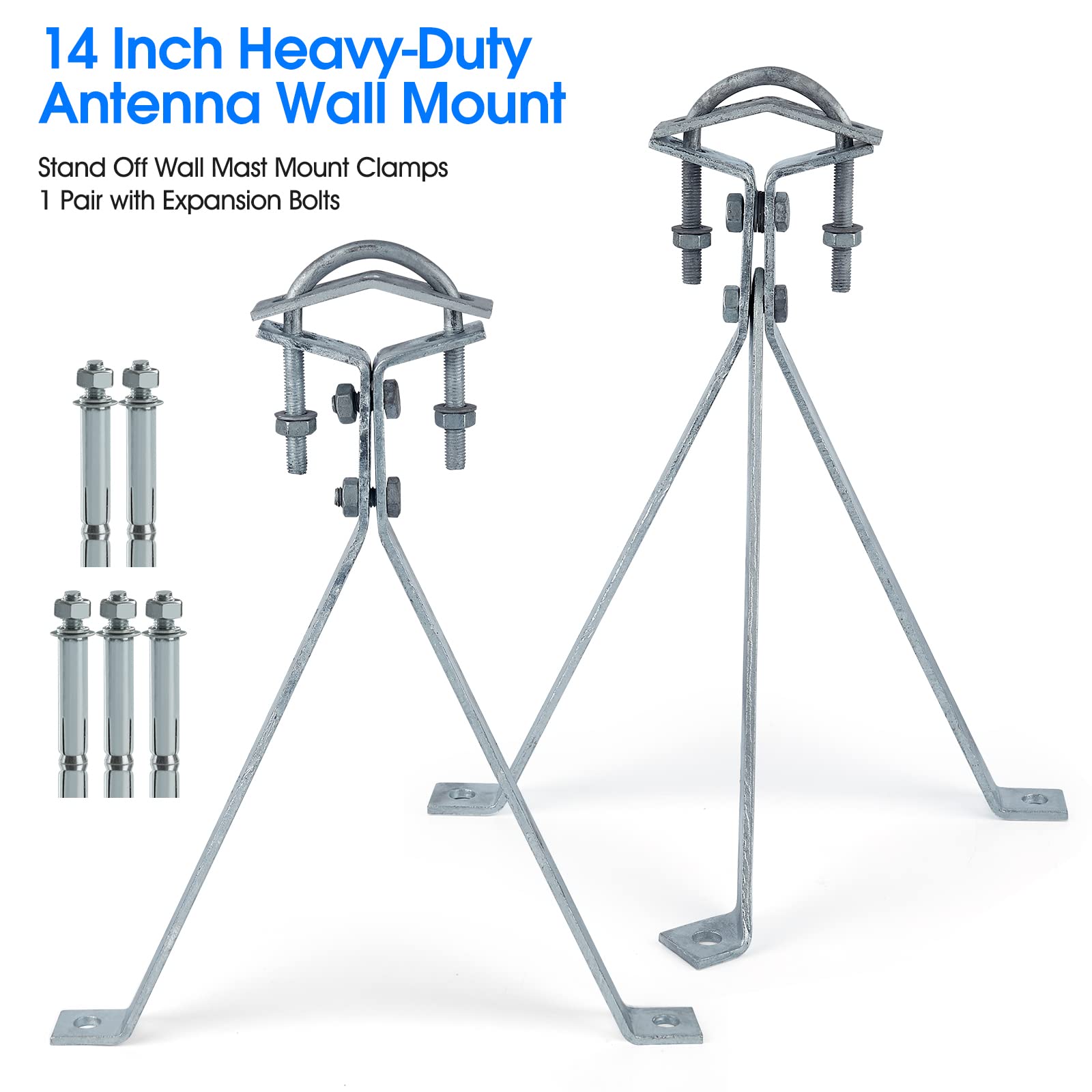 14 Inch Heavy Duty Antenna Wall Mount,Windproof Stand Off Wall Mast Mount Clamps,1 Pair With Expansion Bolts (1 Pair Mount ( 3 L