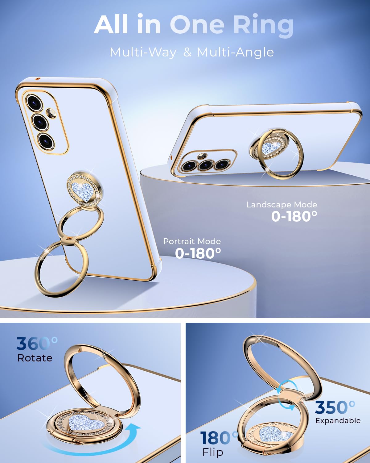 Xyz For Galaxy A35 5G Case With Stand, Samsung A35 Phone Case With Double Ring, Women Girls Bling Luxury Protective Phone Case H