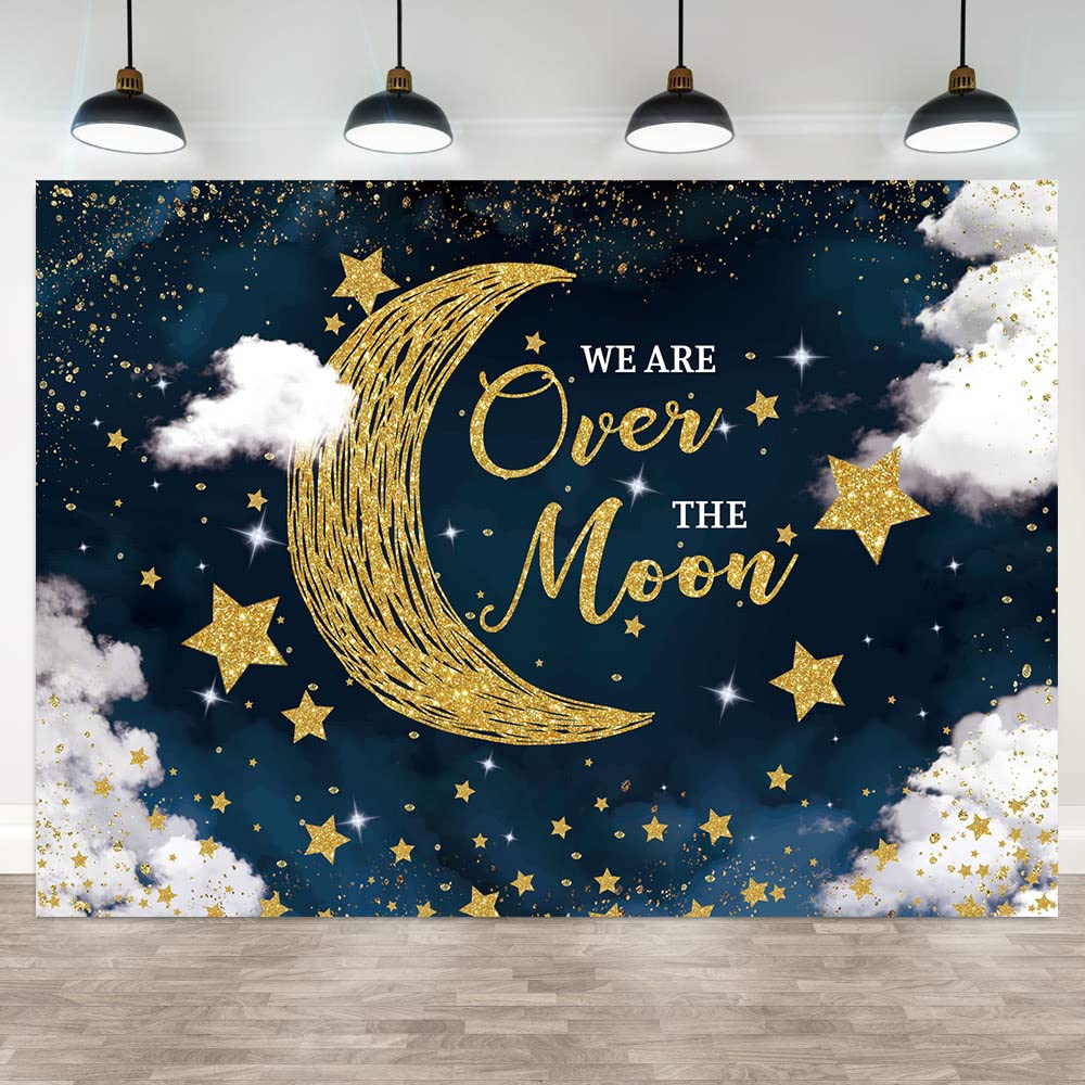 Hilioens 7  5Ft We Are Over The Moon Baby Shower Backdrop Moon And Stars Starry Night Celestial Background Twinkle Twinkle Littl