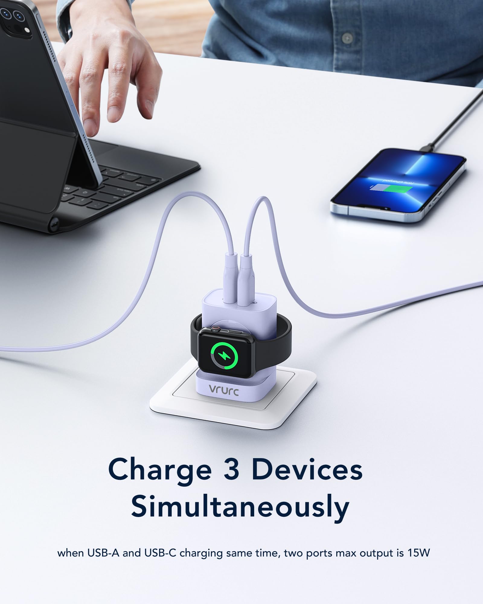 Vrurc For Apple Watch Charger, 20W Pd 3 In 1 Charger With Magnetic Wireless Charging And Dual Ports, Portable Usb C Wall Chargin