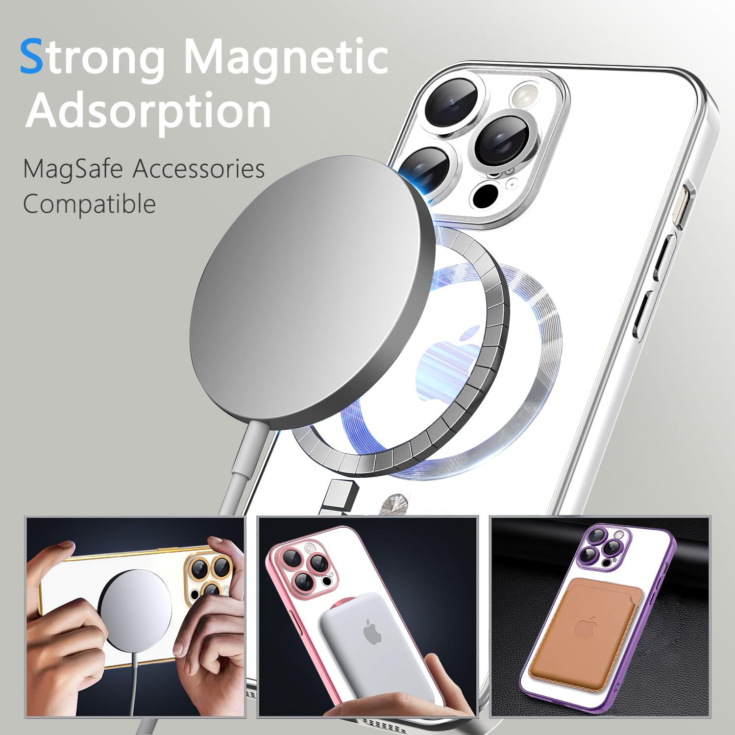 Misscase For Iphone 15 Pro Magsafe Case With Camera Lens Protector,Full Protection Clear Magnetic Case Compatible With Magsafe E