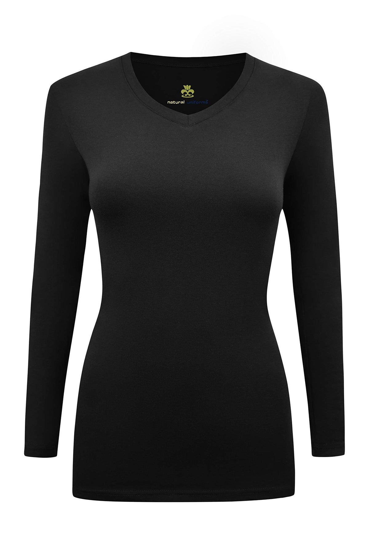 Natural Uniforms Womens Long Sleeve V Neck T Shirt Under Scrub (Black, Xx Small)