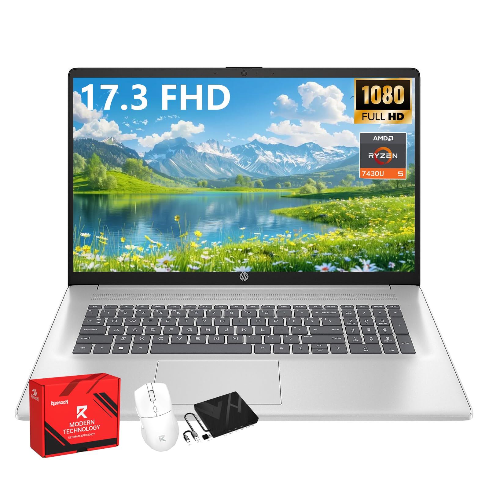 HP 17 inch FHD Student Business Laptop, AMD Ryzen 5 7430U, 16GB RAM 512GB SSD, Windows 11 Pro, 17.3 FHD IPS, Copilot AI, Numeric