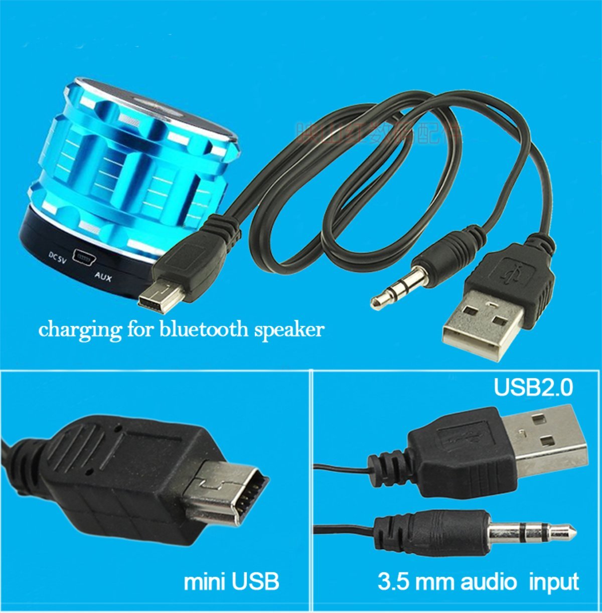 Deeirao New Usb2.0 Charging Cord To Mini B Male And 3.5Mm Jack Plug Audio Cable For Mp3/Mp4 Bluetooth Speaker (Mini Usb)