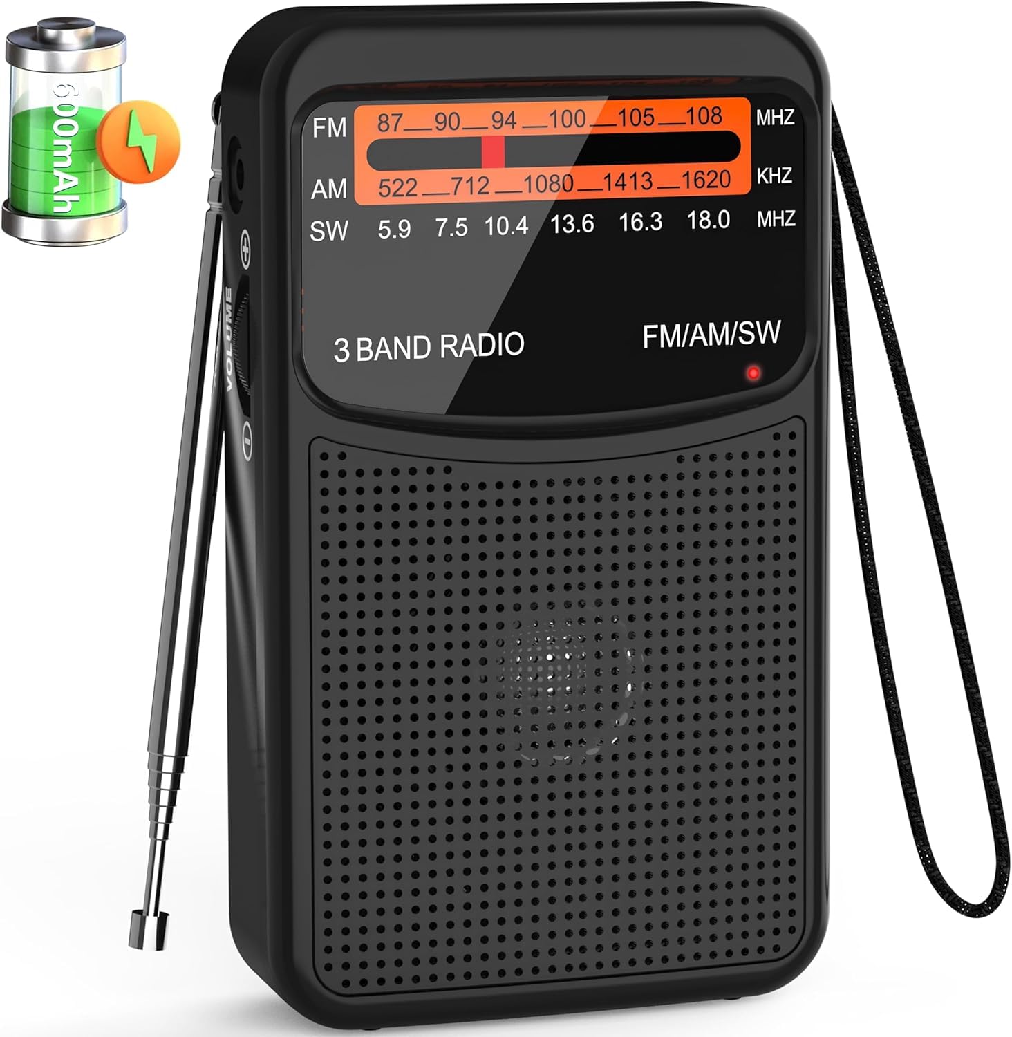 Portable Am/Fm/Sw Radio With Best Reception   Small Transistor Radio With 600Mah Rechargeable Battery, 3W Large Speaker, 3.5Mm E